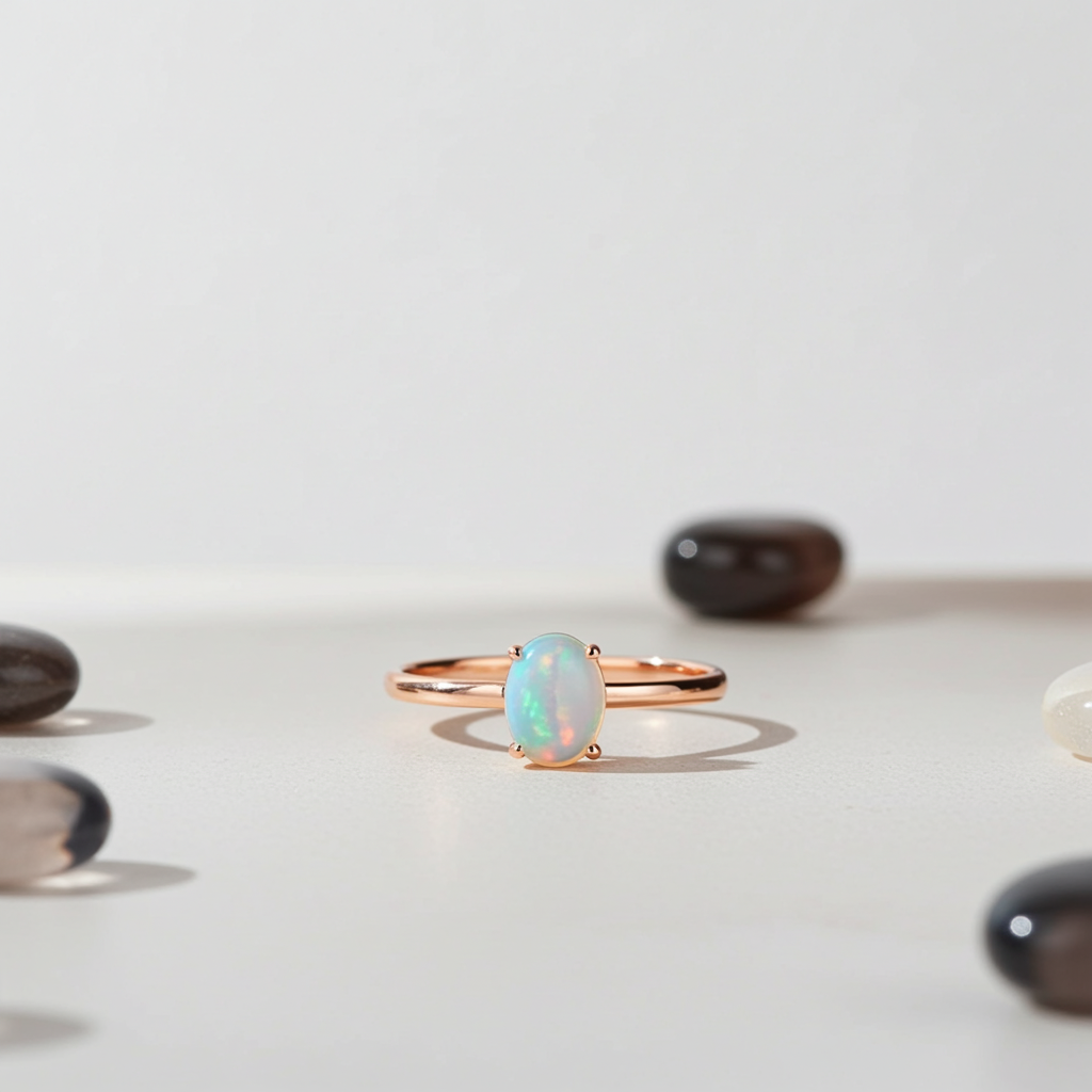 Australian Opal Statement Ring, Natural White Opal Ring 5x7mm