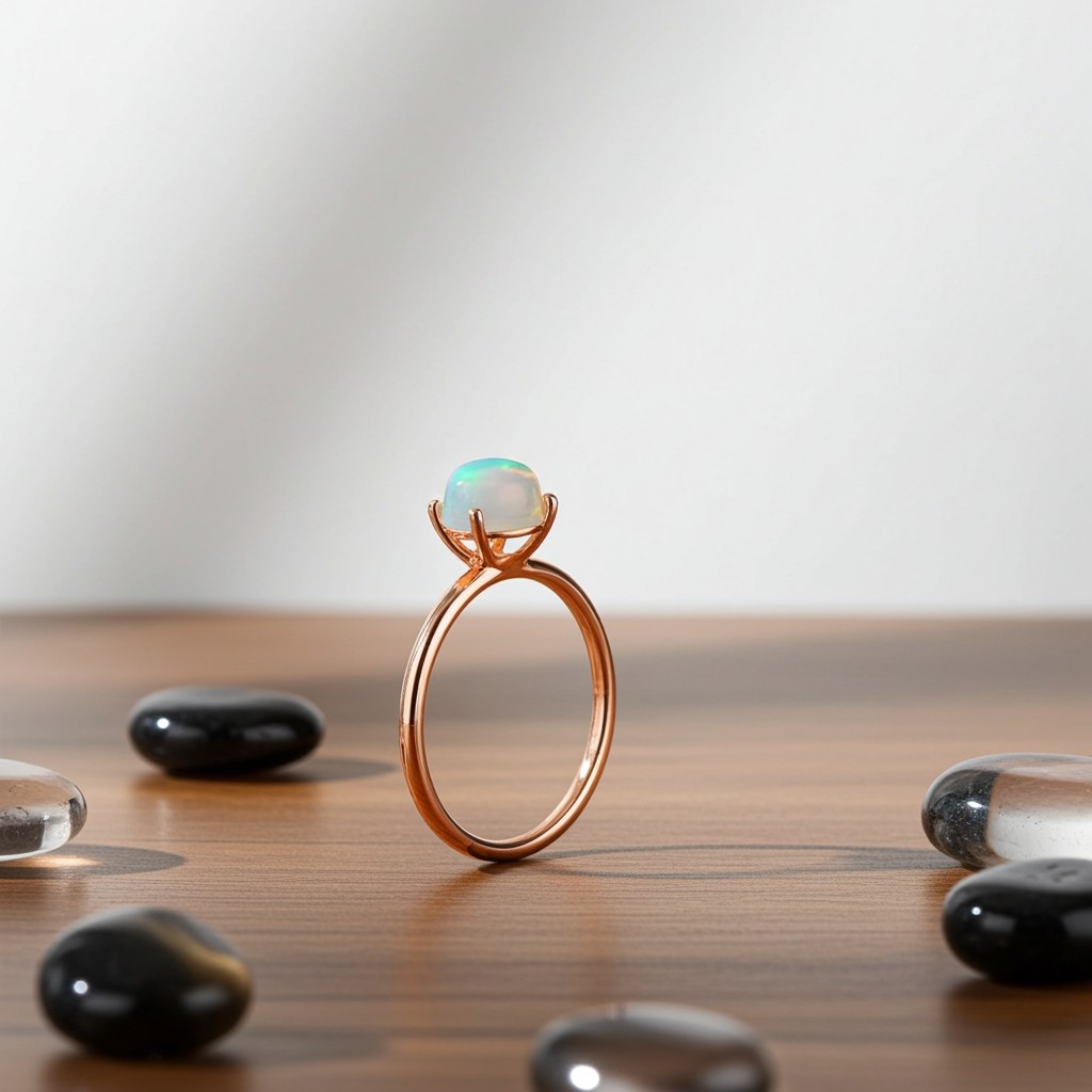 Australian Opal Statement Ring, Natural White Opal Ring 5x7mm
