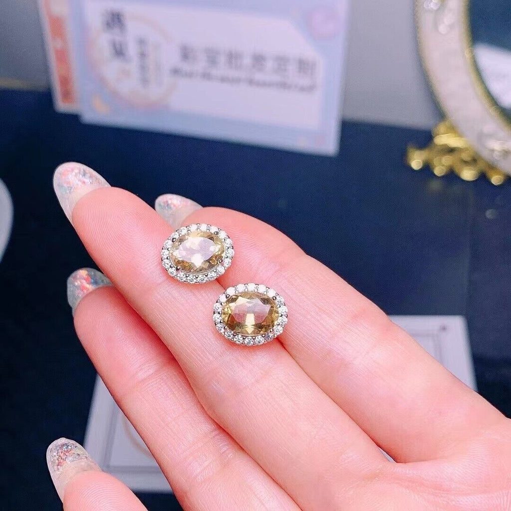 Natural Citrine Stud Earrings, 925 Sterling Silver Citrine Stud Earrings