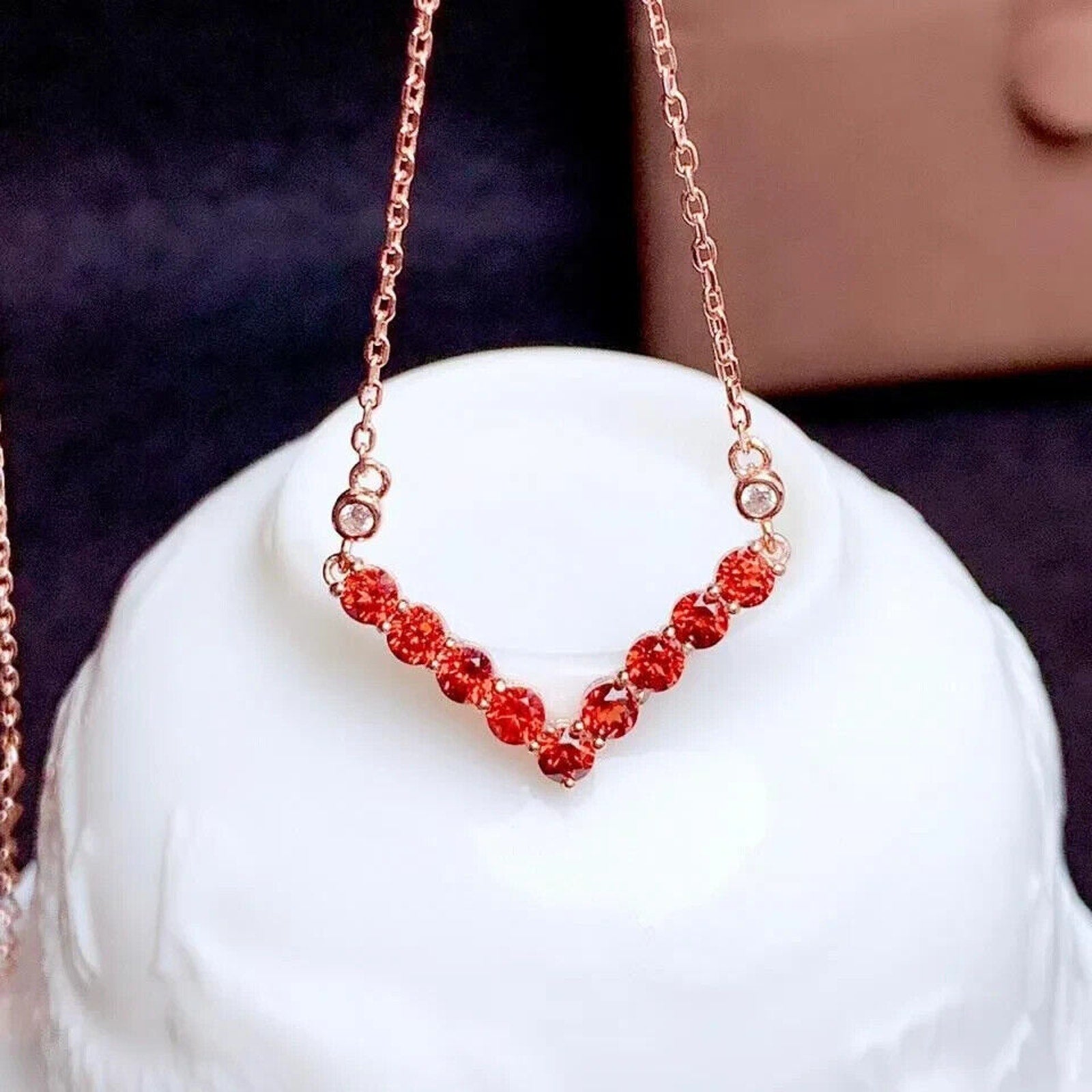 Natural Orange Garnet Clavicle Chain Necklace, Orange Garnet Necklace 3mm