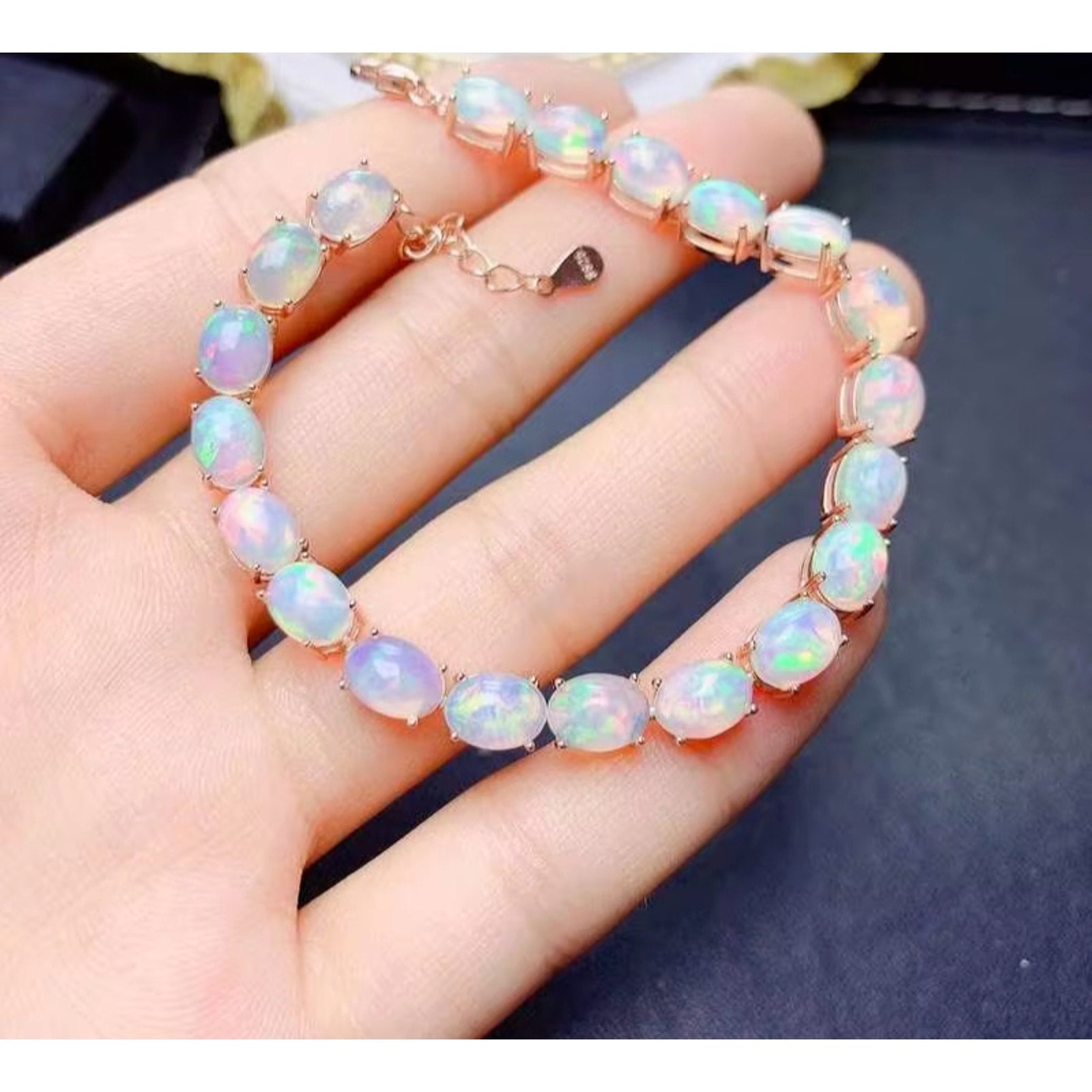 Fire Opal Bracelet, Natural Australian Fire Opal Tennis Bracelet Sterling Silver