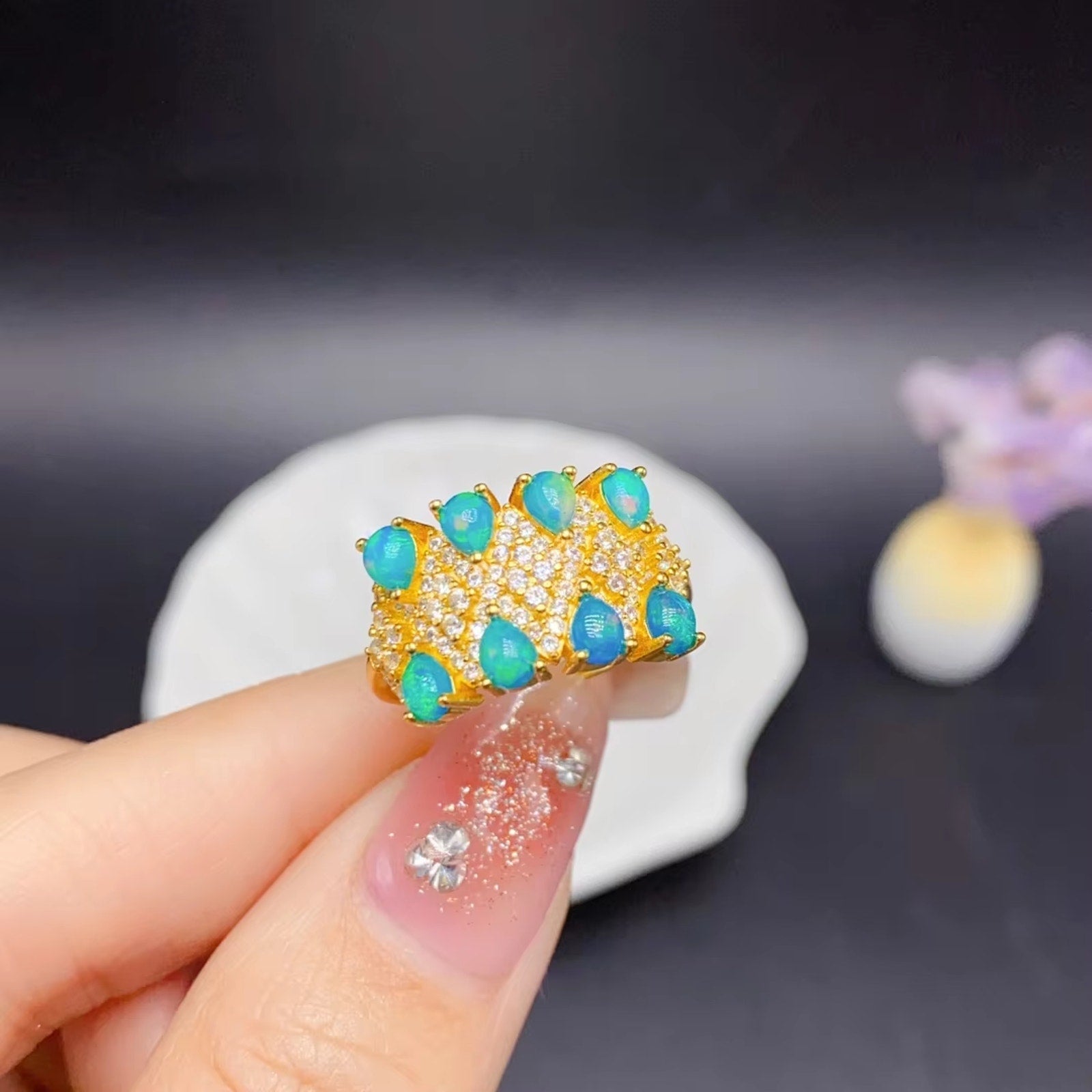 Blue Fire Opal Band Ring 925 Sterling Silver, Natural Fire Opal Ring