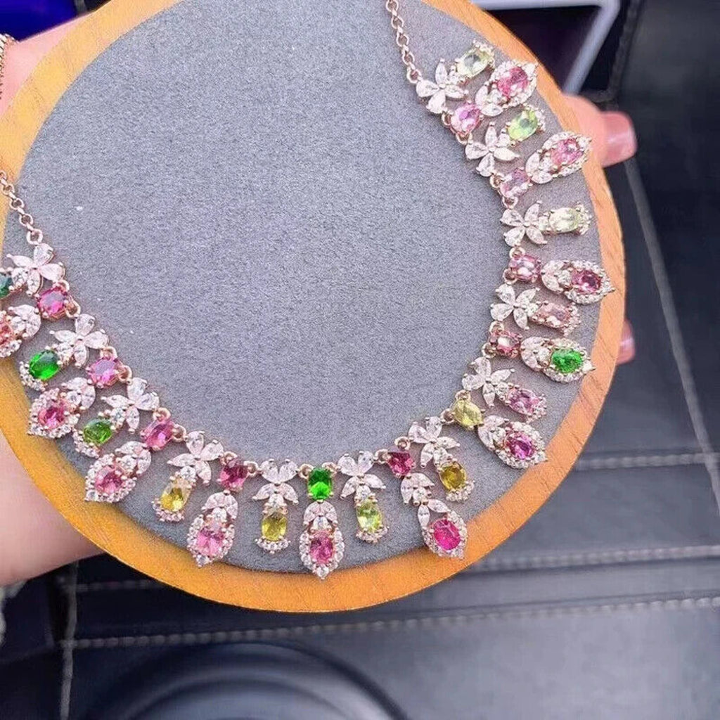 Brazilian Tourmaline Statmenet Charm Necklace, Natural Tourmaline Necklace