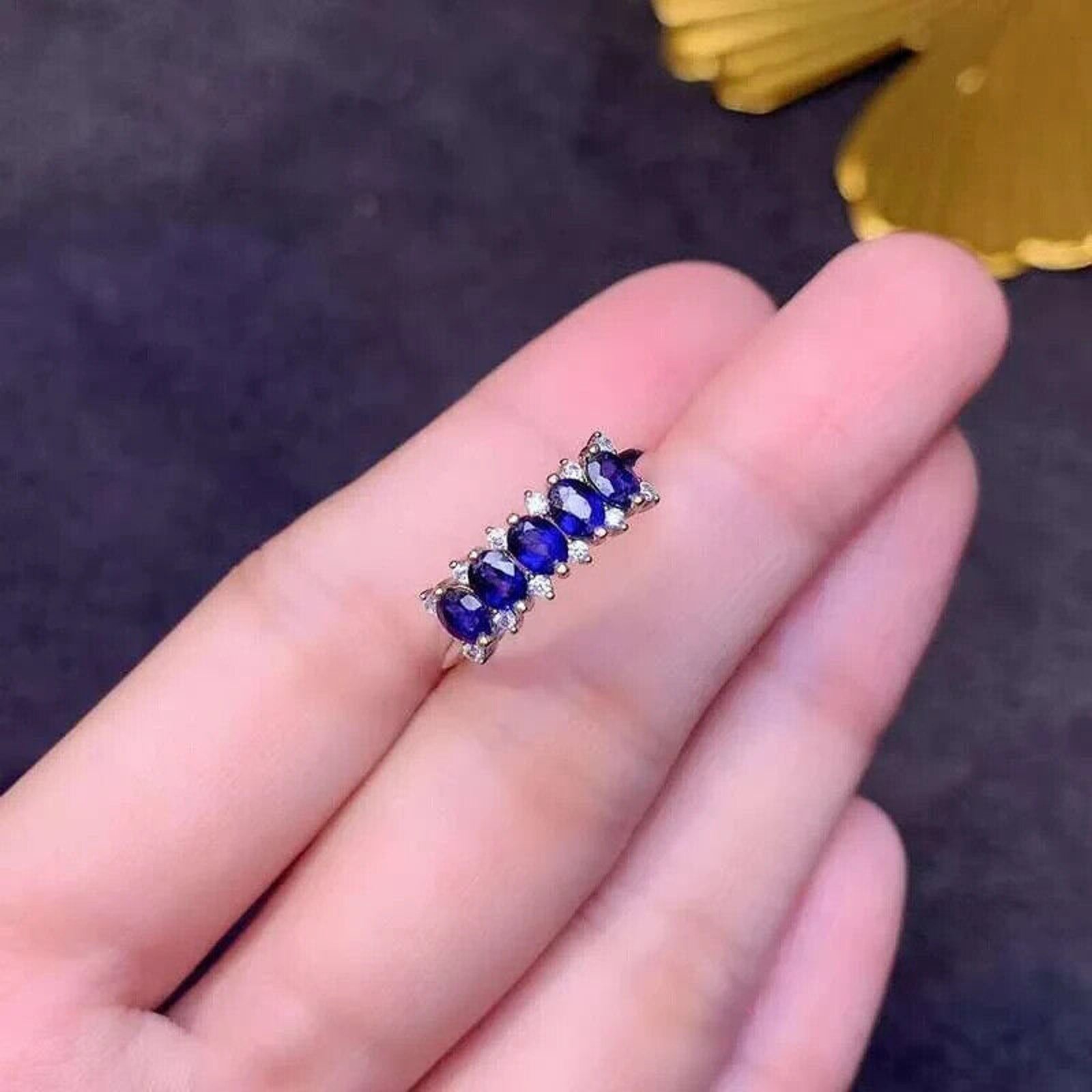 Dark Blue Sri Lanka Sapphire Gemstone Ring, Natural Sapphire Band Ring