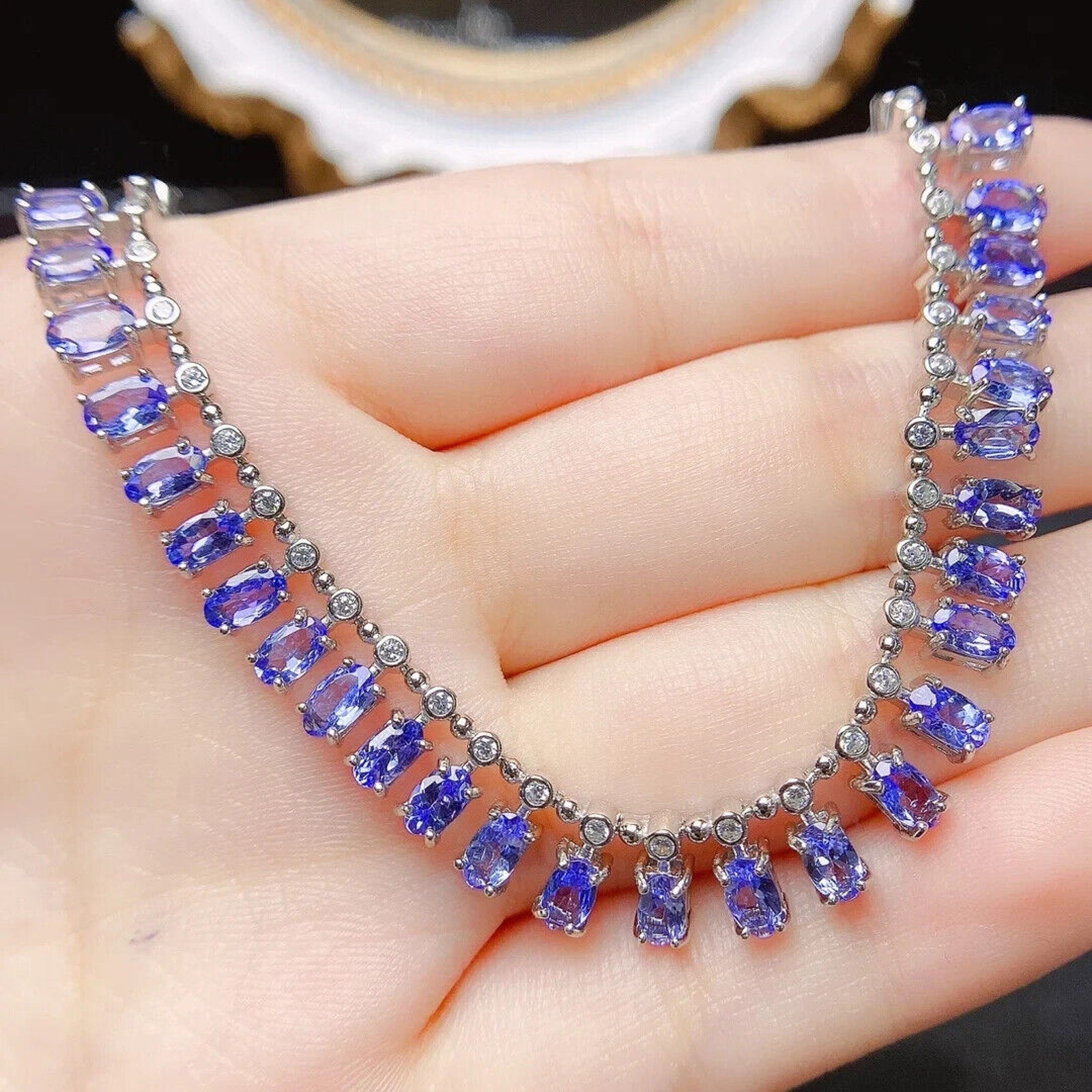 Natural Purple Tanzanite Statement Charm Necklace, Tanzanite Charm Necklace