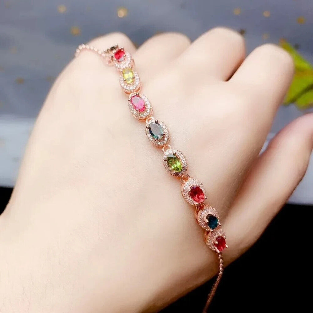 Multicolor Natural Tourmaline Gemstone Tennis Bracelet, Tourmaline Gemstone
