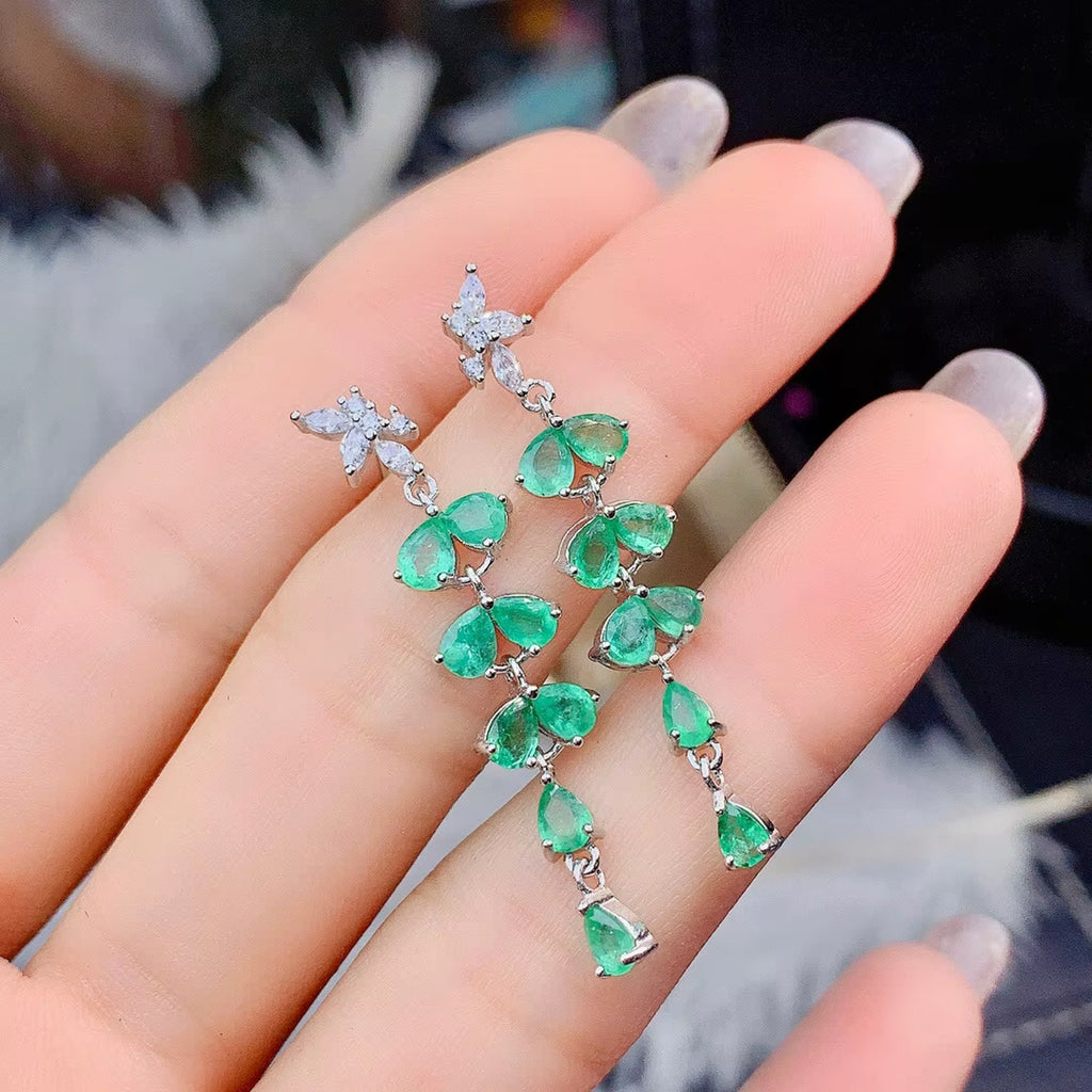 Natural Emerald Drop Dangle Earrings, Emerald Earrings 925 Sterling Silver