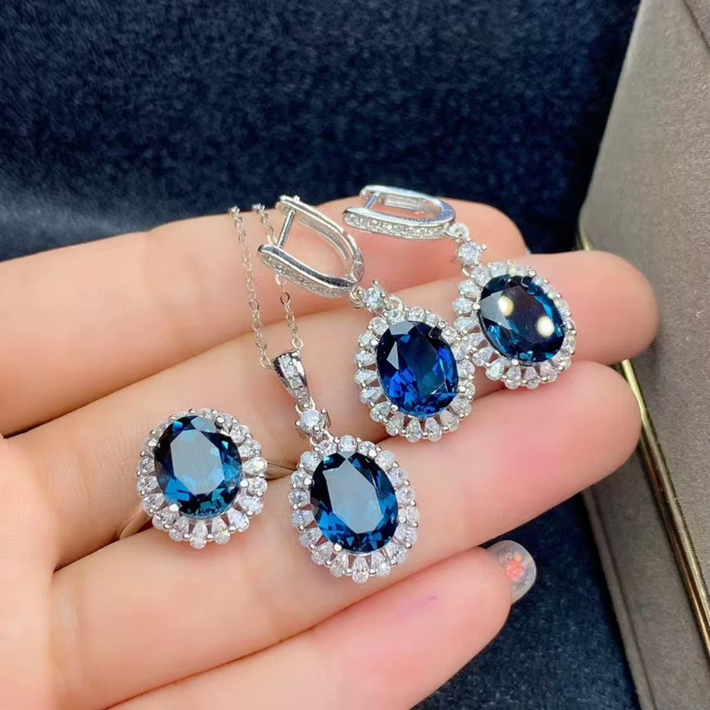 London Blue Topaz Jewelry Set 925 6x8mm Platinum Plated
