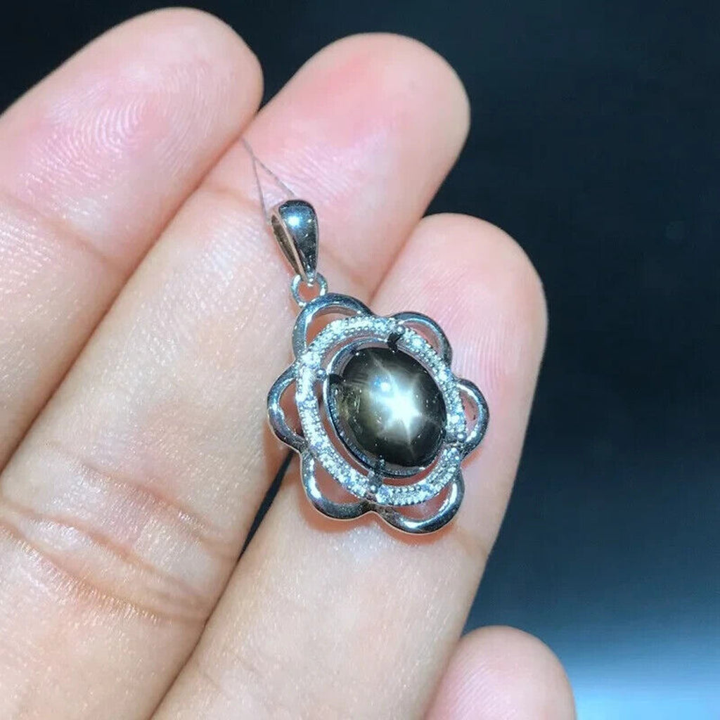 Natural Star Sapphire Pendant Necklace 8x10mm, Star Sapphire Necklace Sterling