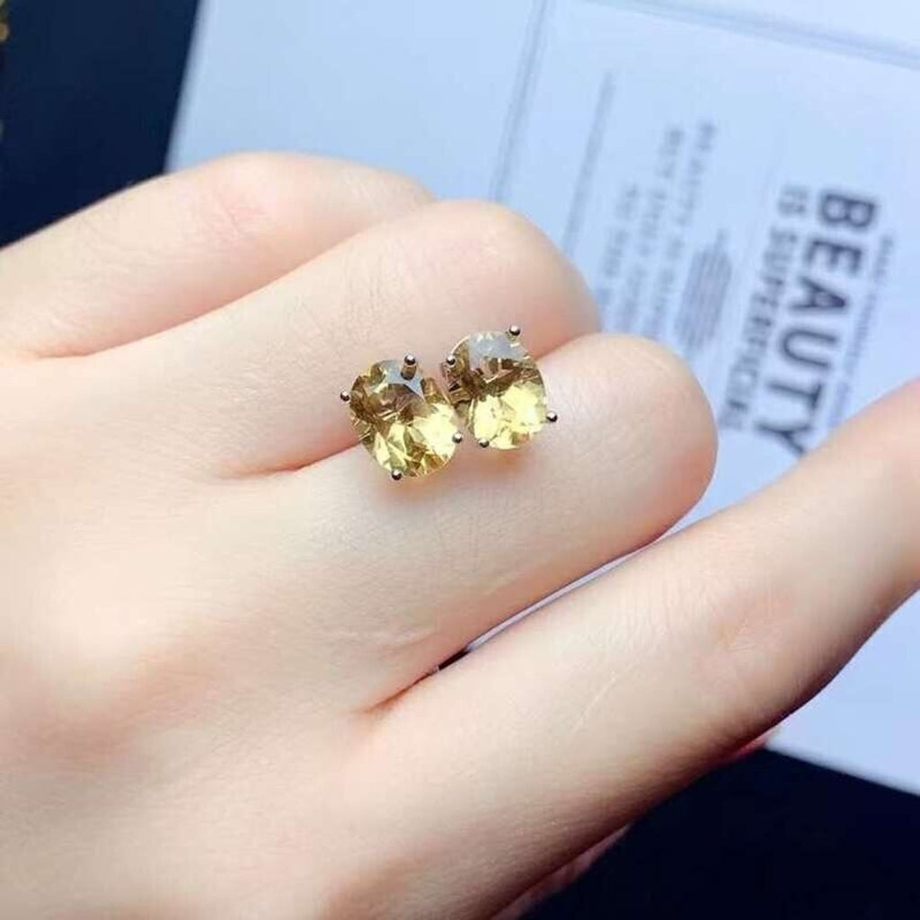7x9mm Natural Citrine Stud Earrings, Genuine Citrine Stud Earrings 925 Sterling