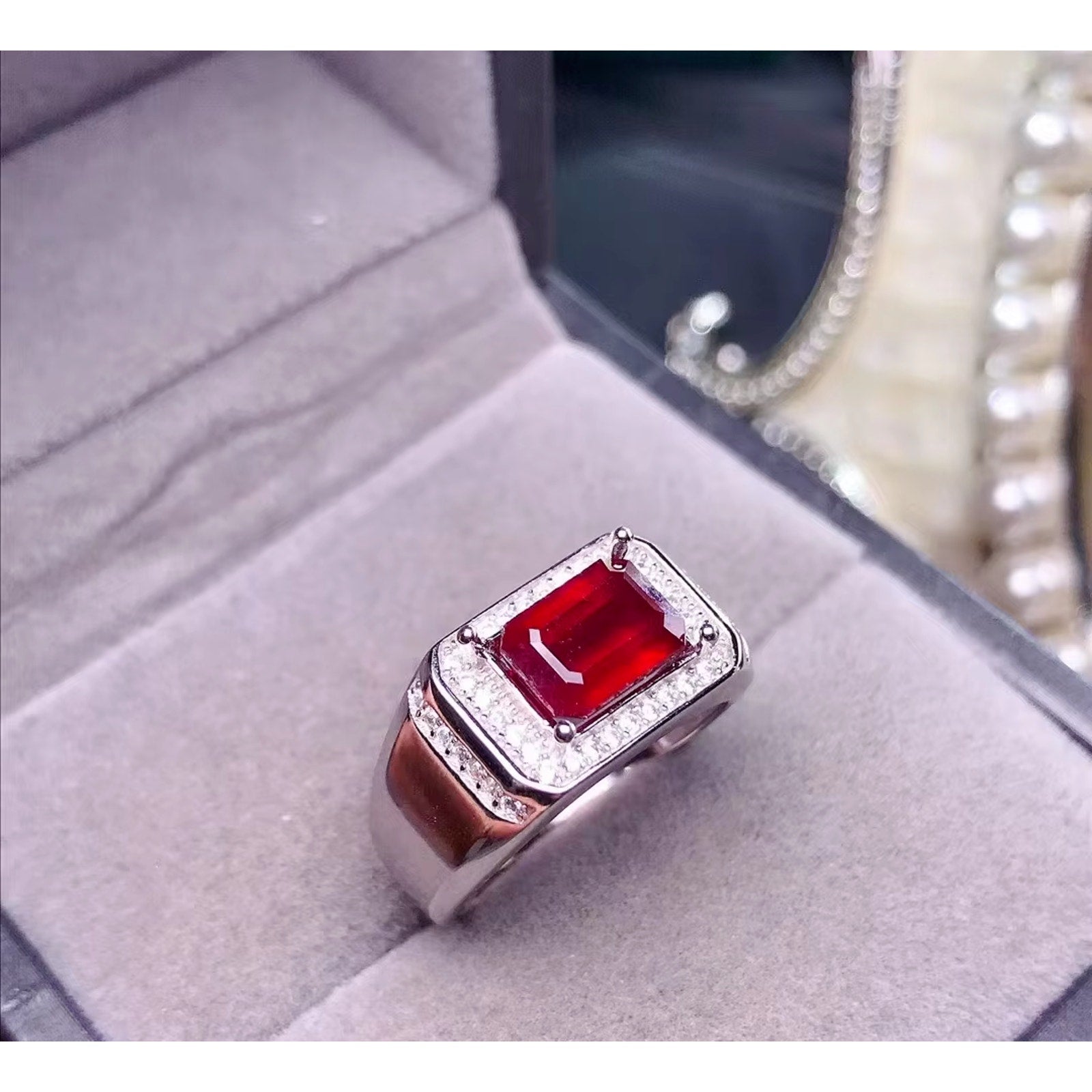 Natural Men's Ruby Ring 6x8mm, Ruby Ring's For Men