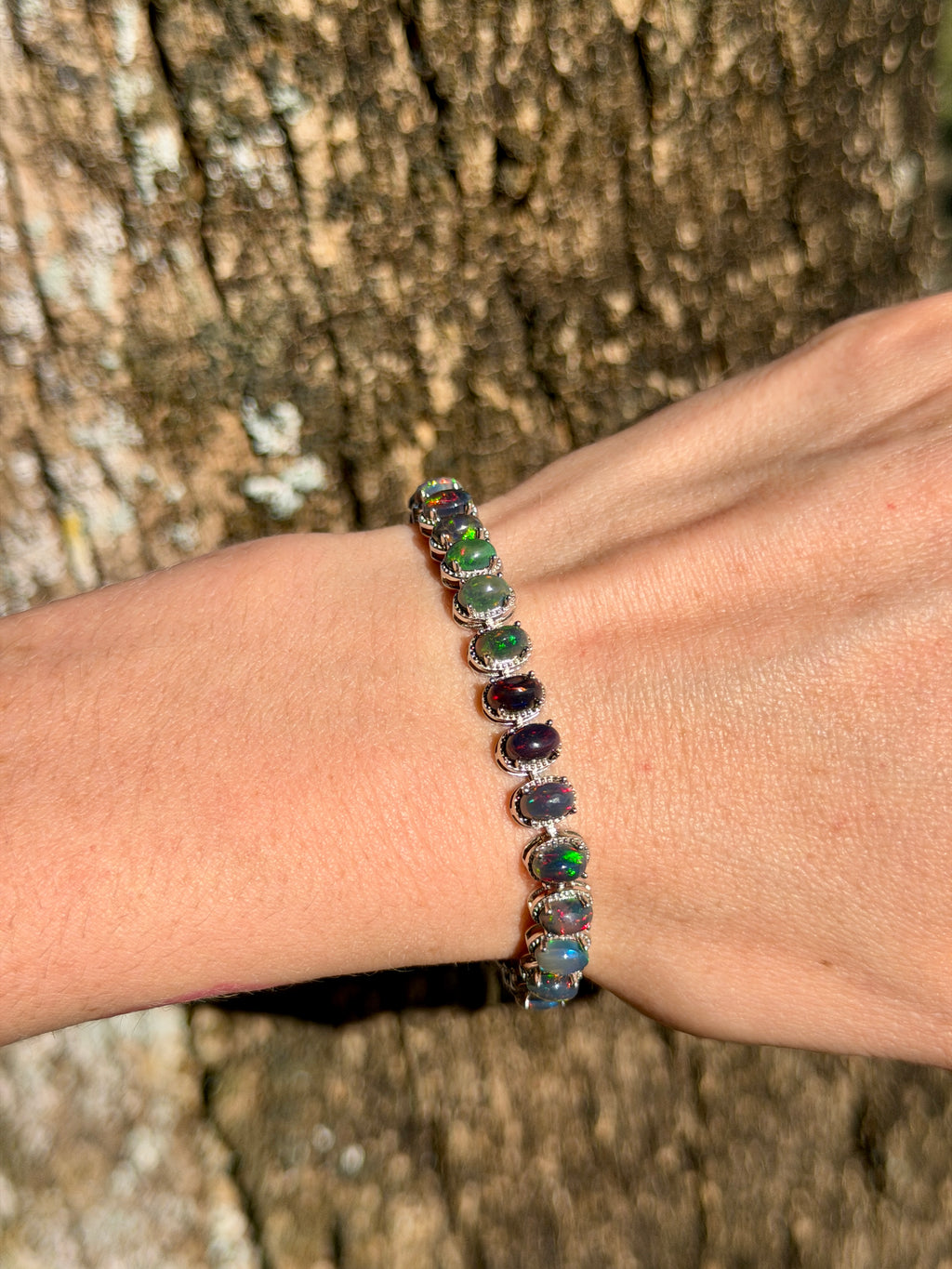 Natural Black Fire Opal Gemstone Tennis Bracelet 4x6mm