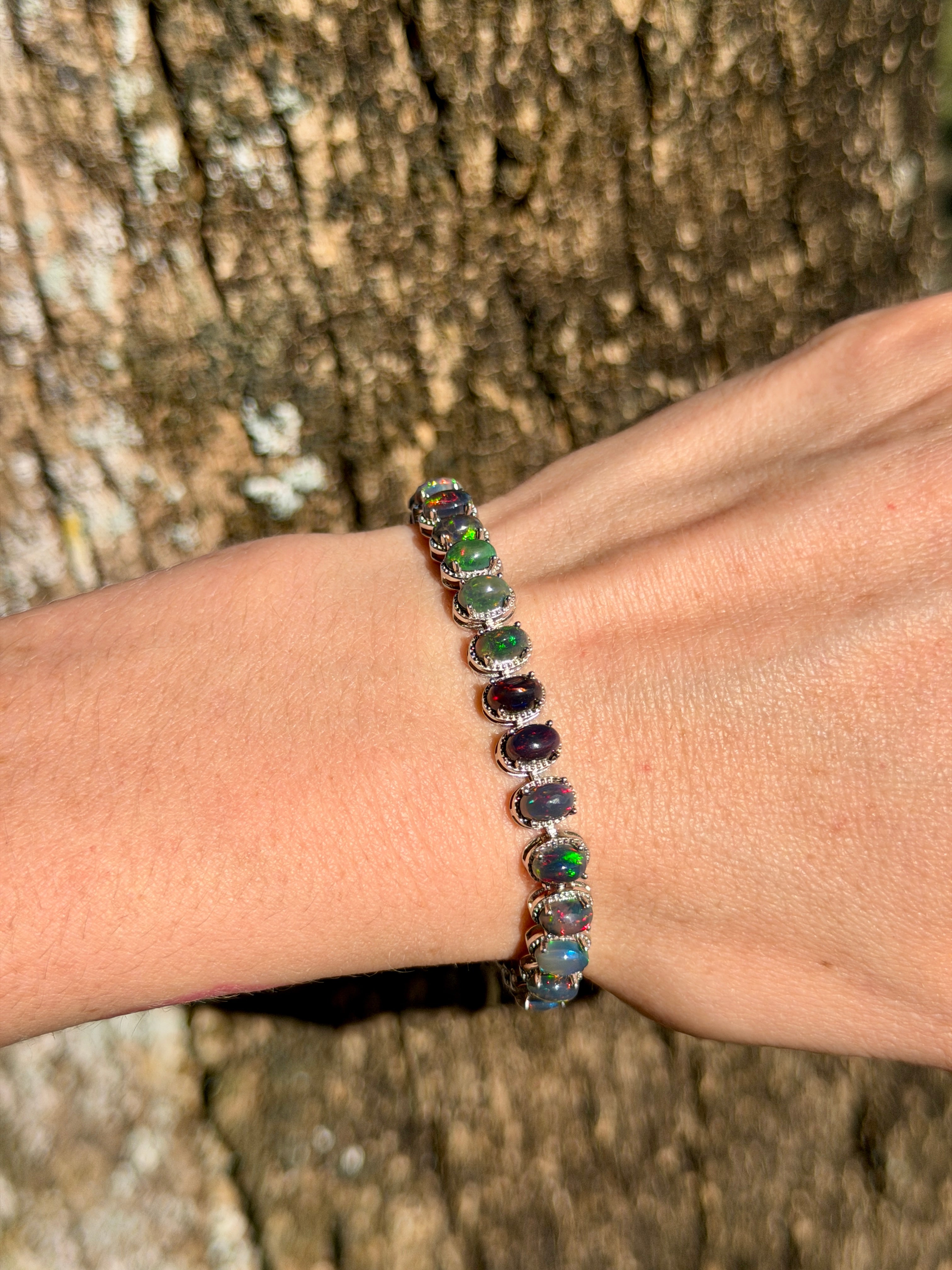 Natural Black Fire Opal Gemstone Tennis Bracelet 4x6mm