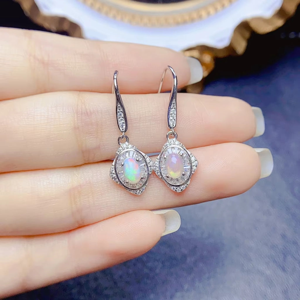 Fire Opal Dangle Earrings, Natural Fire Opal Earrings 925 Sterling Silver