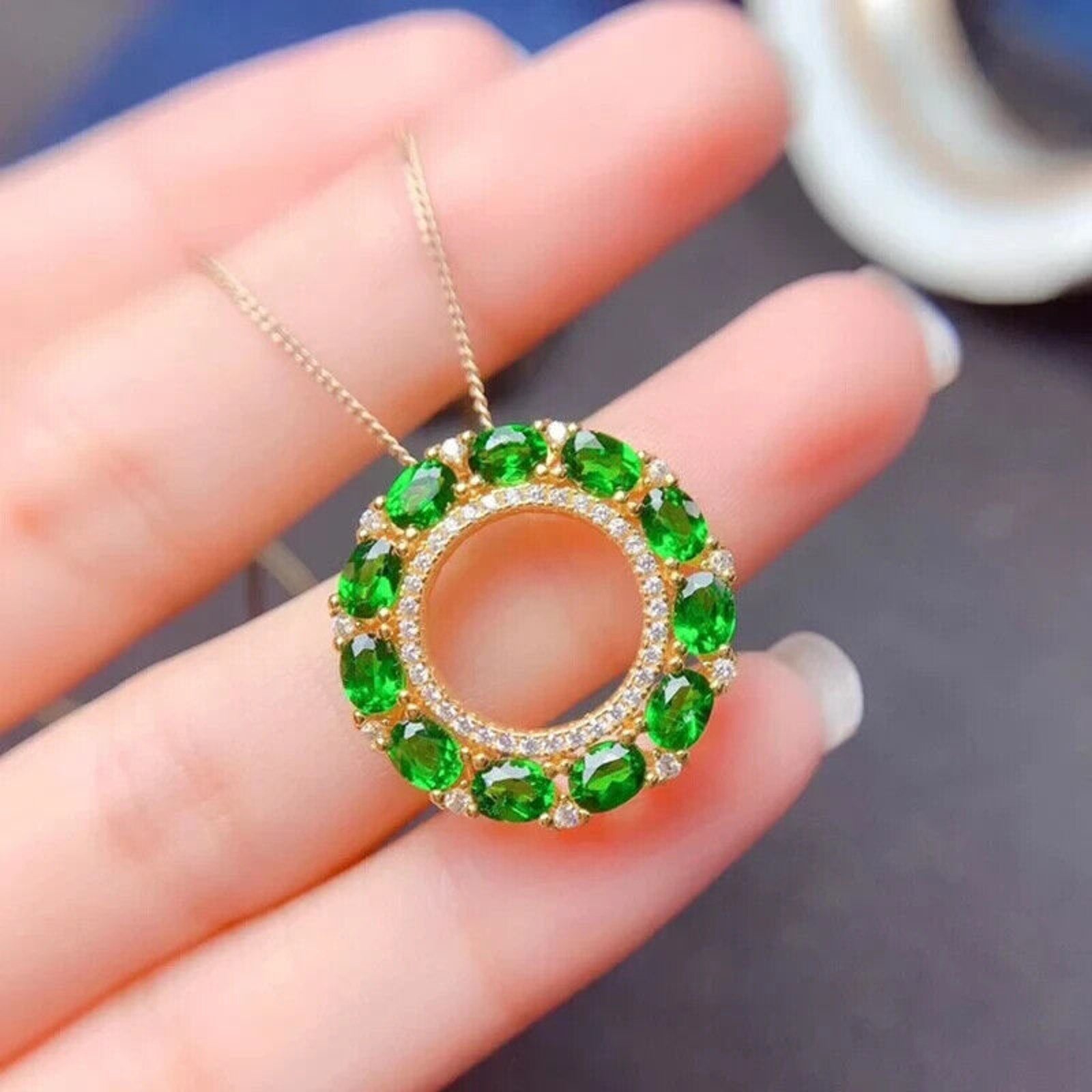 Chrome Diopside Pendant Necklace, Natural Diopside Gemstone Pendant 925 Sterling