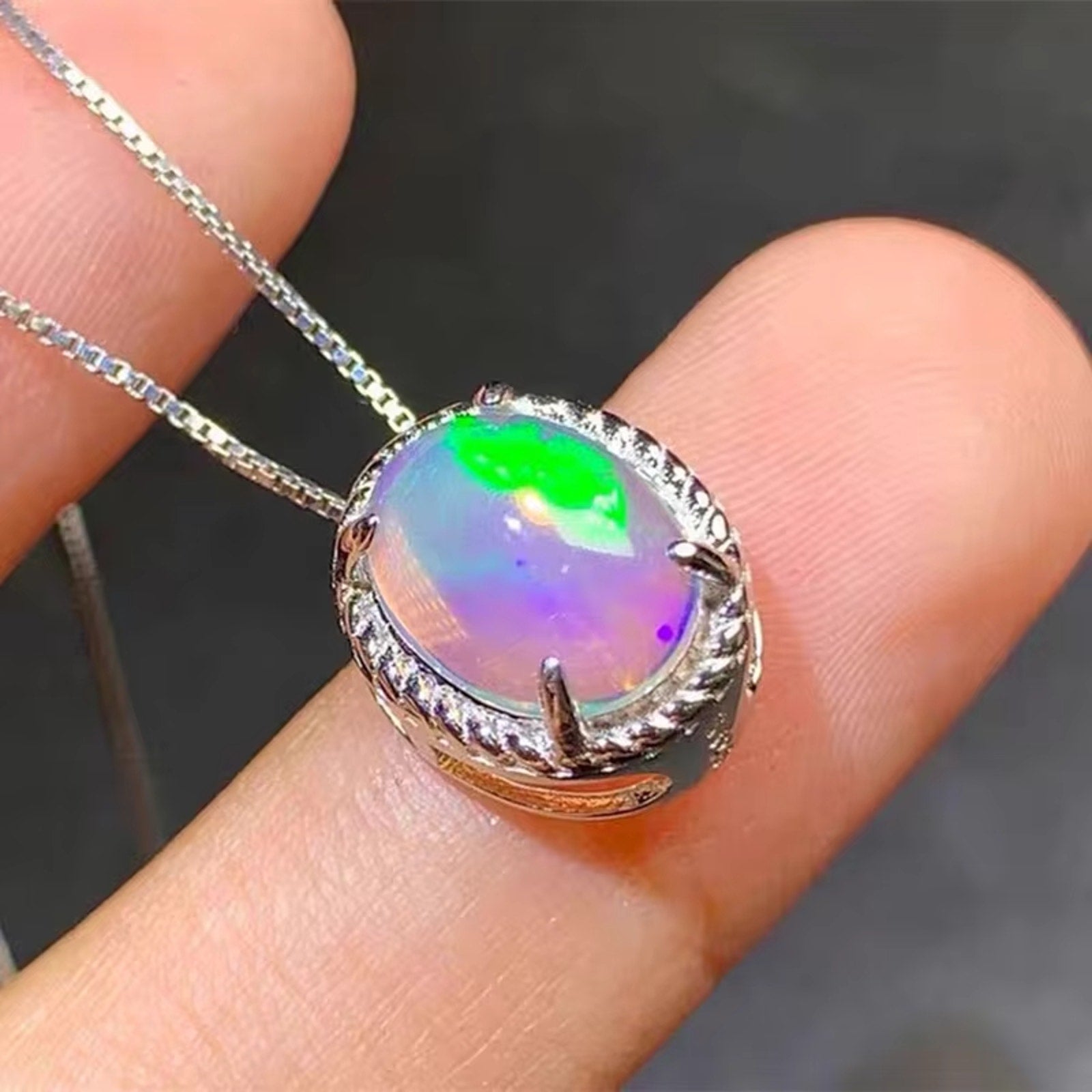 Natural Fire Opal Pendant Necklace, Women's Opal Pendant Necklace 8x10mm