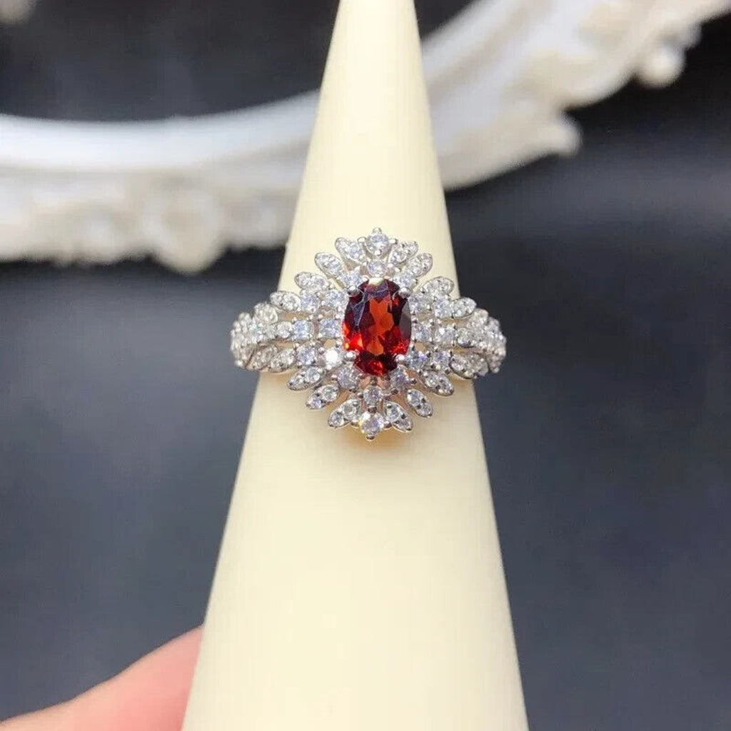 Red Garnet Cluster Statement Ring, Dazzing Red Garnet Cocktail Ring 925 Sterling