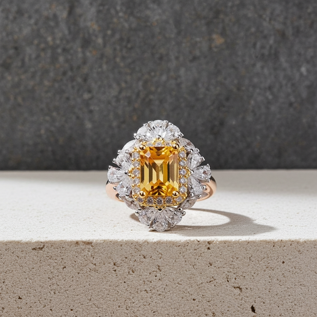 Emerald Cut Natural Citrine Gemstone Ring