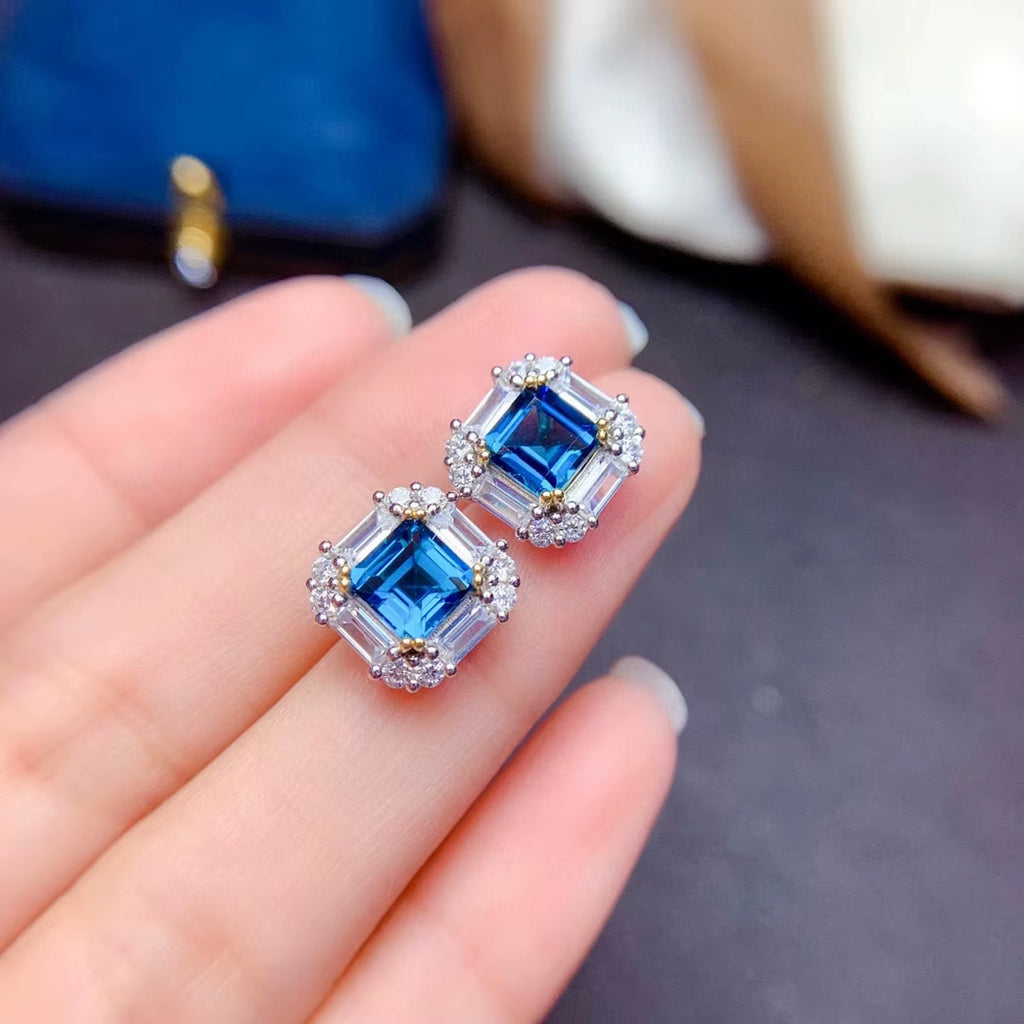 Asscher Cut London Blue Topaz Jewelry Set 925 Sterling Silver, London Blue Topaz