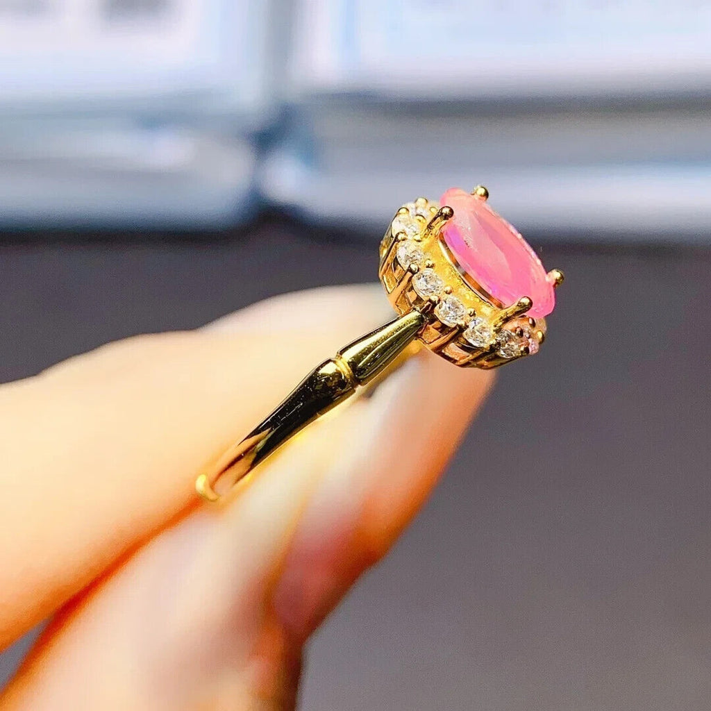 Pink Fire Opal Gemstone Ring 5x8mm, Natural Pink Fire Opal Ring 925 Sterling
