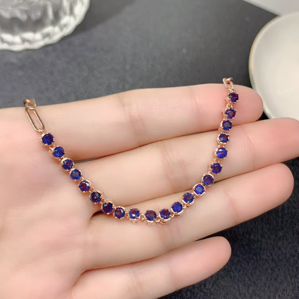 Natural Sapphire Paperclip Chain Bracelet, Blue Sapphire Bracelet 925 Sterling