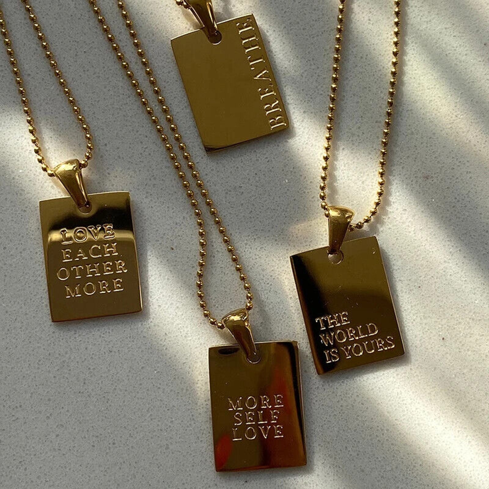 18k Gold Plated Hip Hip Message Necklace "Love Each Other More", Au750
