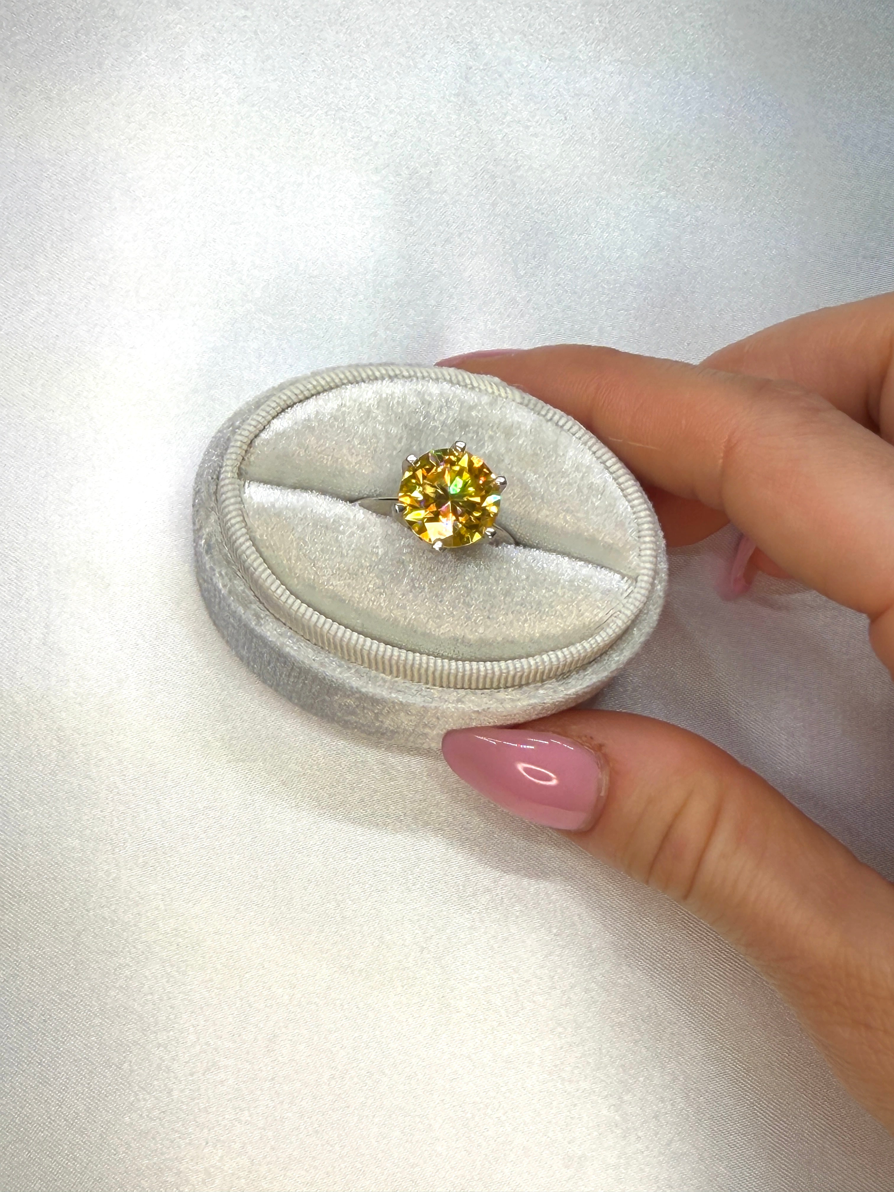 5 Carat Round Cut Yellow Moissanite Ring, 925 Sterling Silver Moissanite Ring
