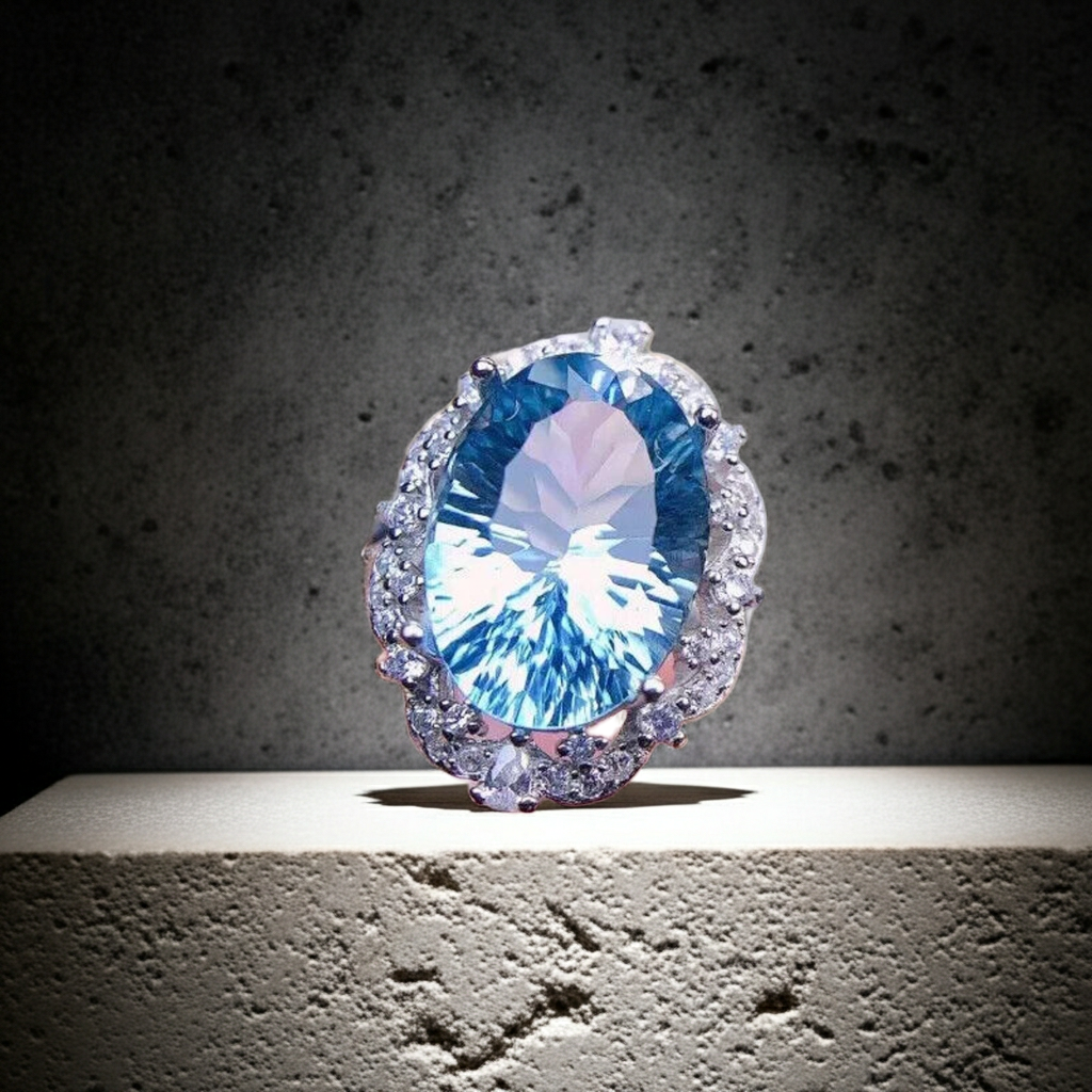 Oval Cut Sky Blue Topaz Gemstone Ring 10x14mm