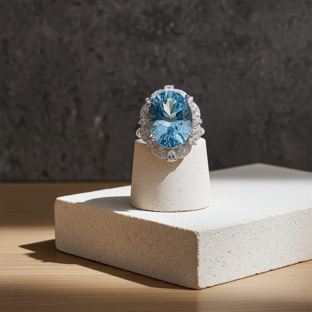 Oval Cut Sky Blue Topaz Gemstone Ring 10x14mm