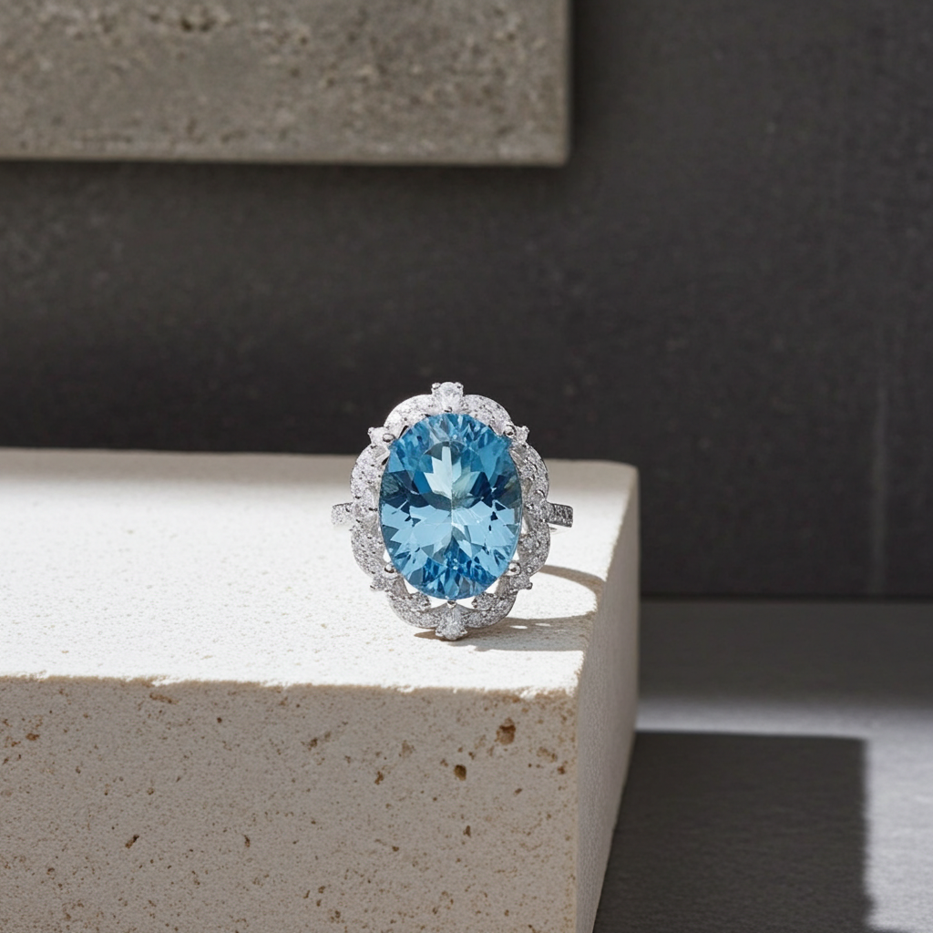 Oval Cut Sky Blue Topaz Gemstone Ring 10x14mm
