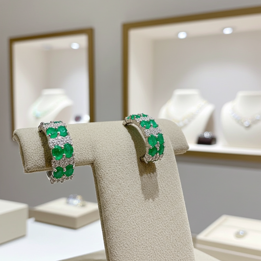 Natural Emerald Clip Earrings 3x4mm Platinum Plated Silver