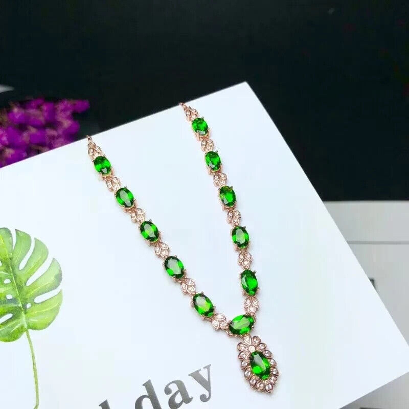 Chrome Diopside Statement Necklace, Natural Diopside Clavicle Chain Necklace
