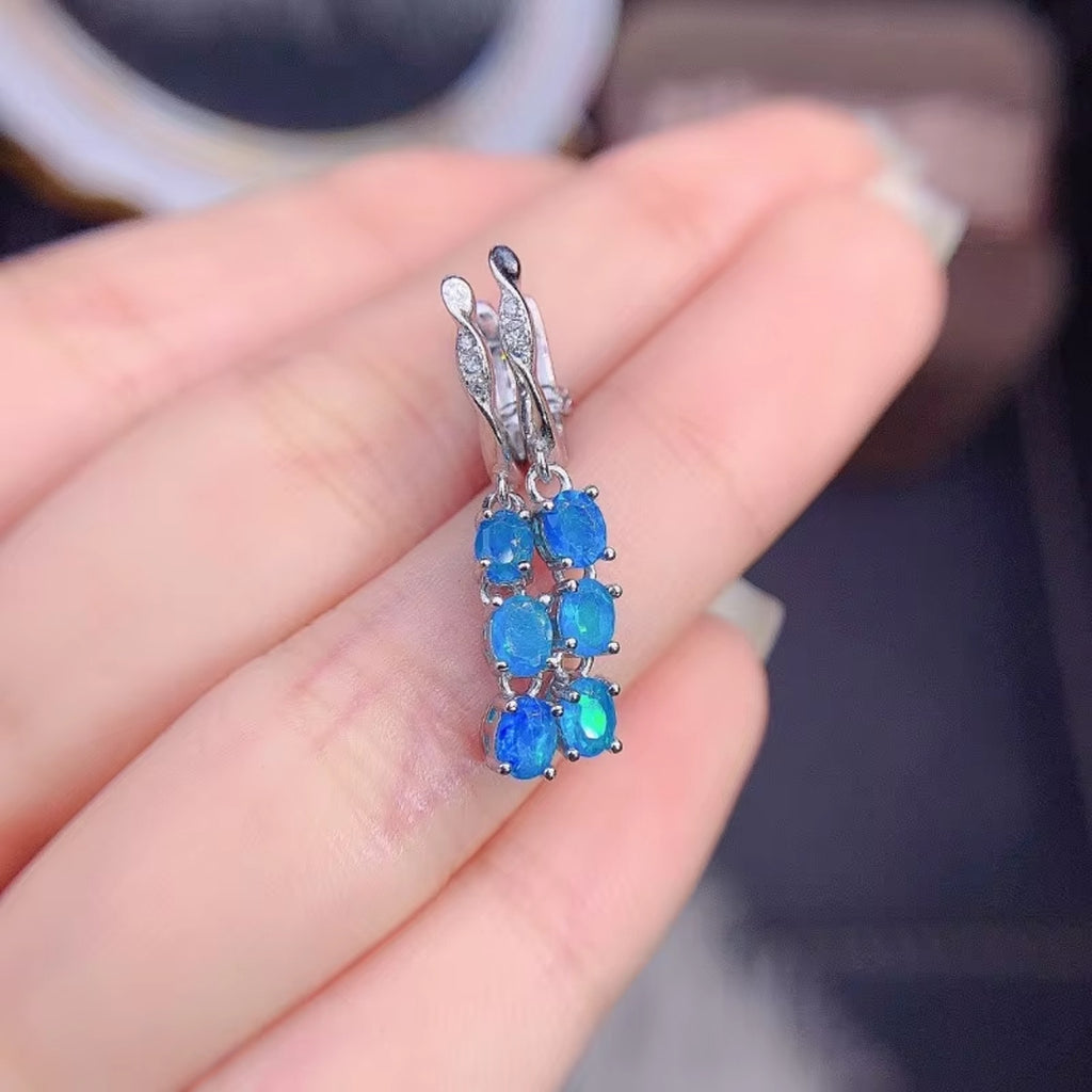 Natural 2.00 Carat Opal Oval Shape Stud, Blue Opal Chandelier Earrings