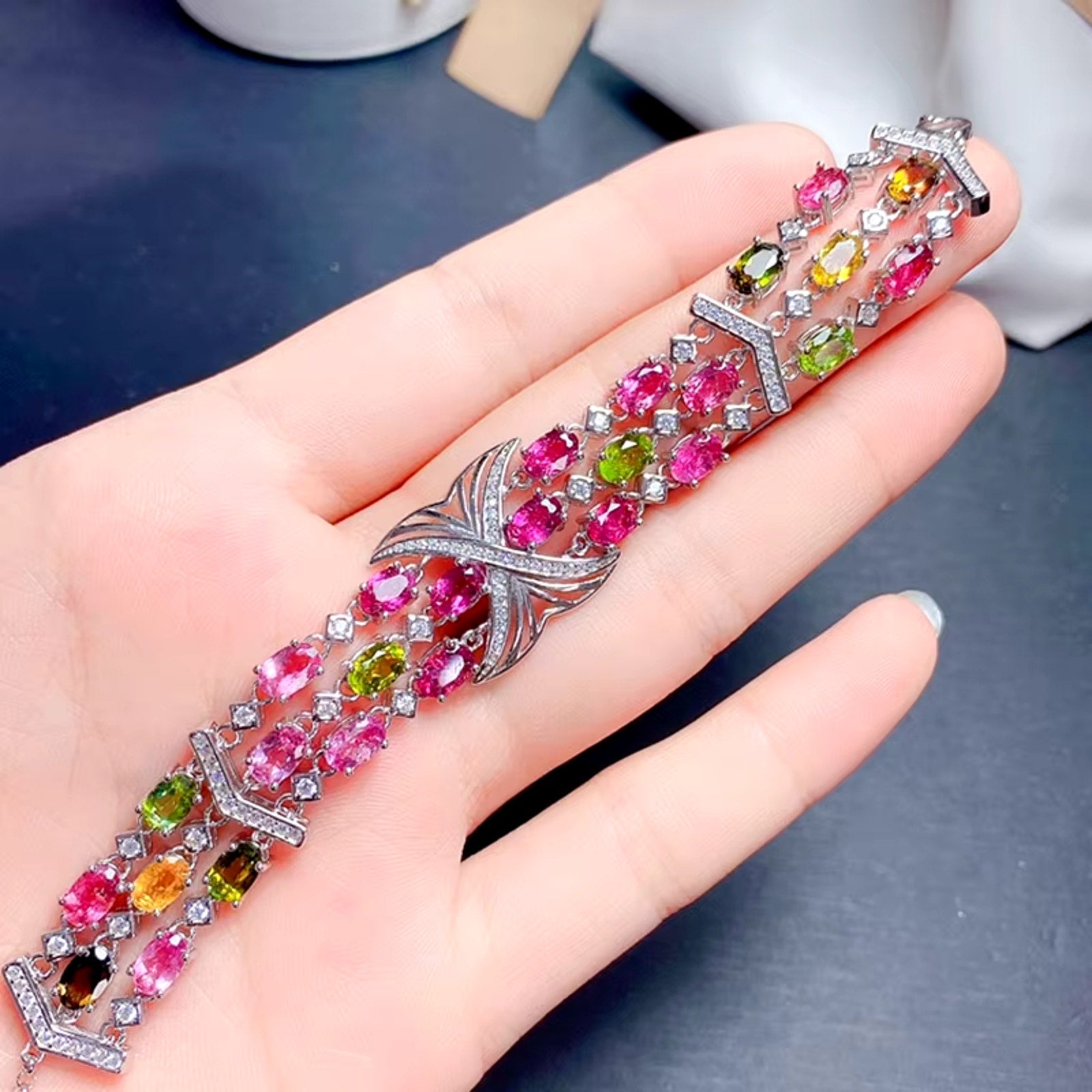 Natural Brazilian Tourmaline Multilayer Tennis Bracelet, Tourmaline Bracelet