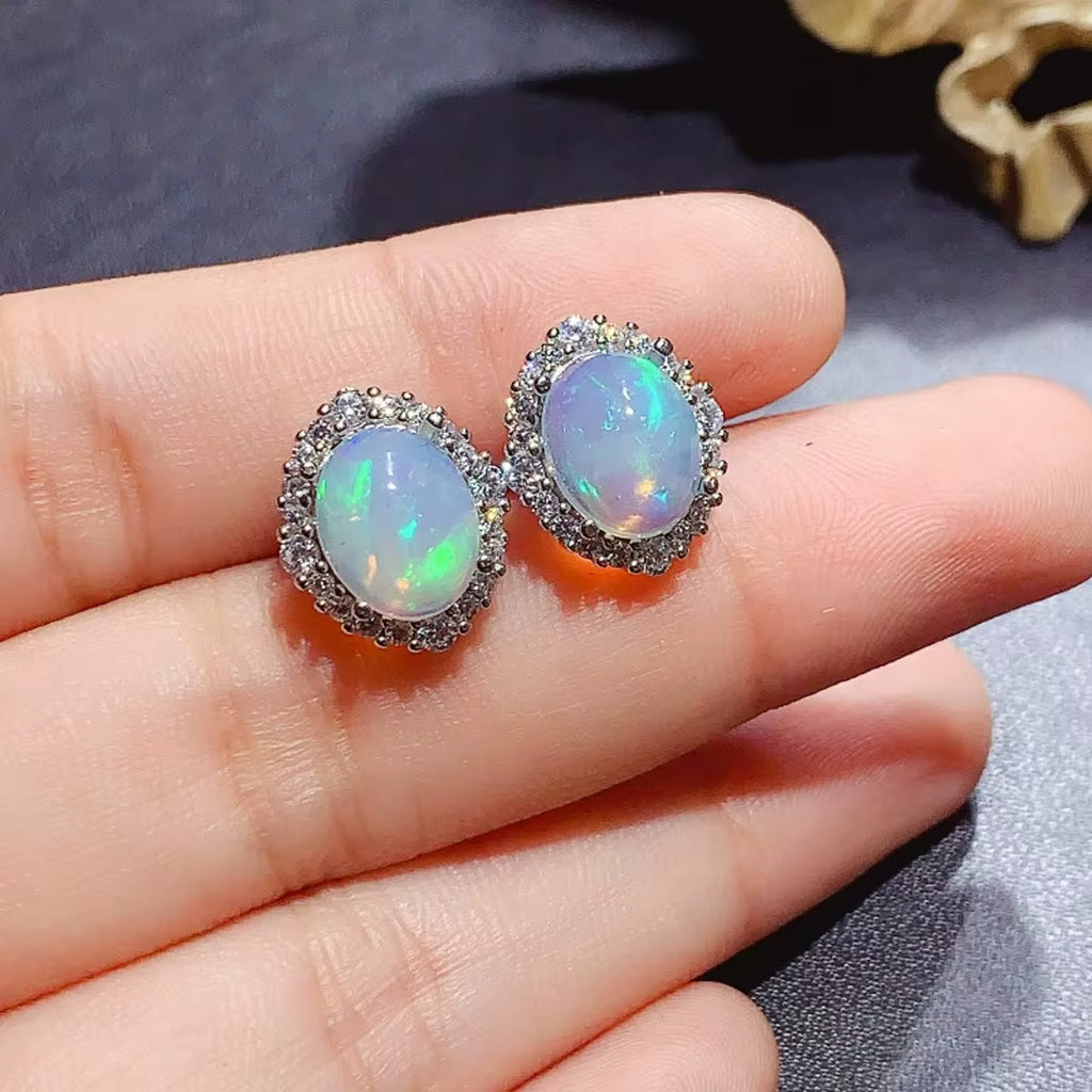 925 Sterling Silver Opal Stud Earrings For Women Fire Opal Earrings 925 Silver