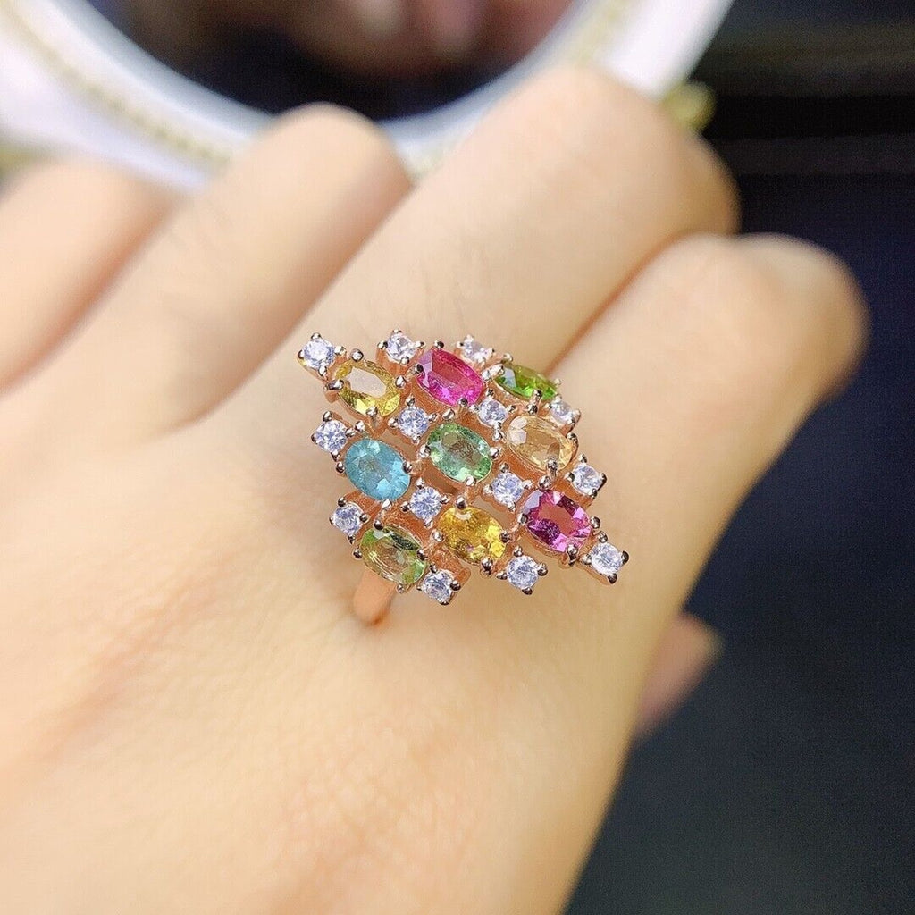 Natural Tourmaline Gemstone Cocktail Ring, Women's Tourmaline Statement Ring