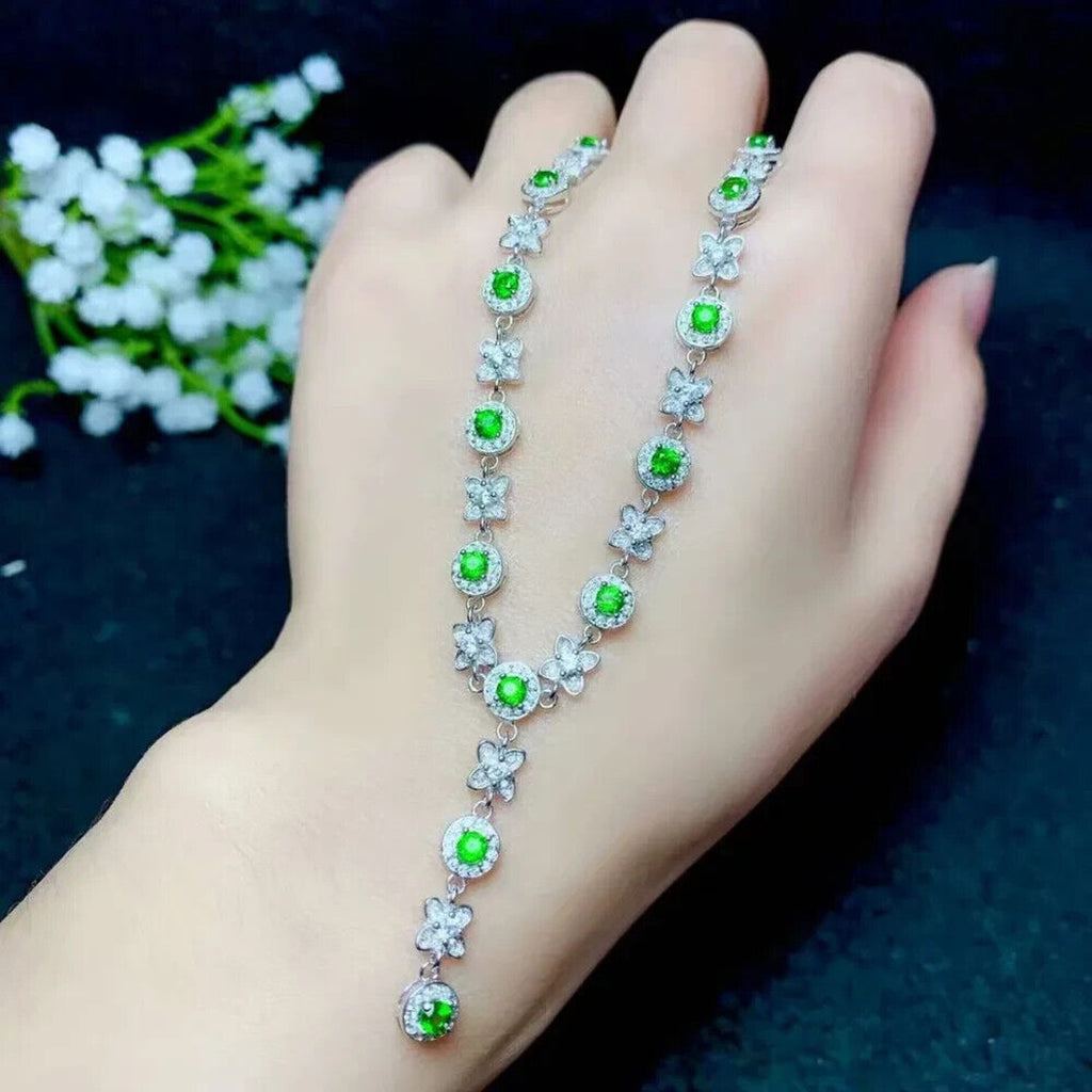 Natural Chrome Diopside Elegant Charm Necklace 925 Sterling Silver, Diopside