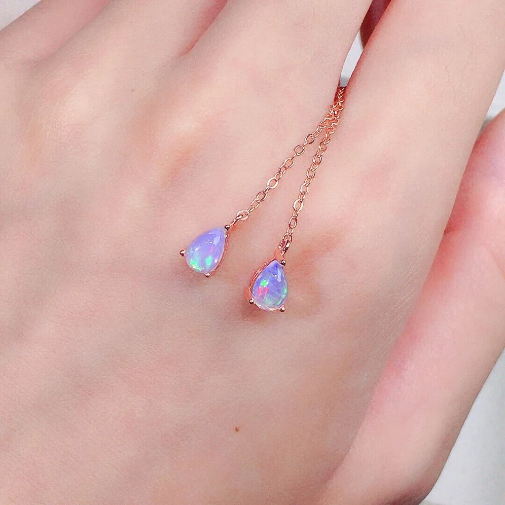 Colorful Opal Chain Dangle Earrings 4x6mm, Fire Opal Long Dangle Earrings