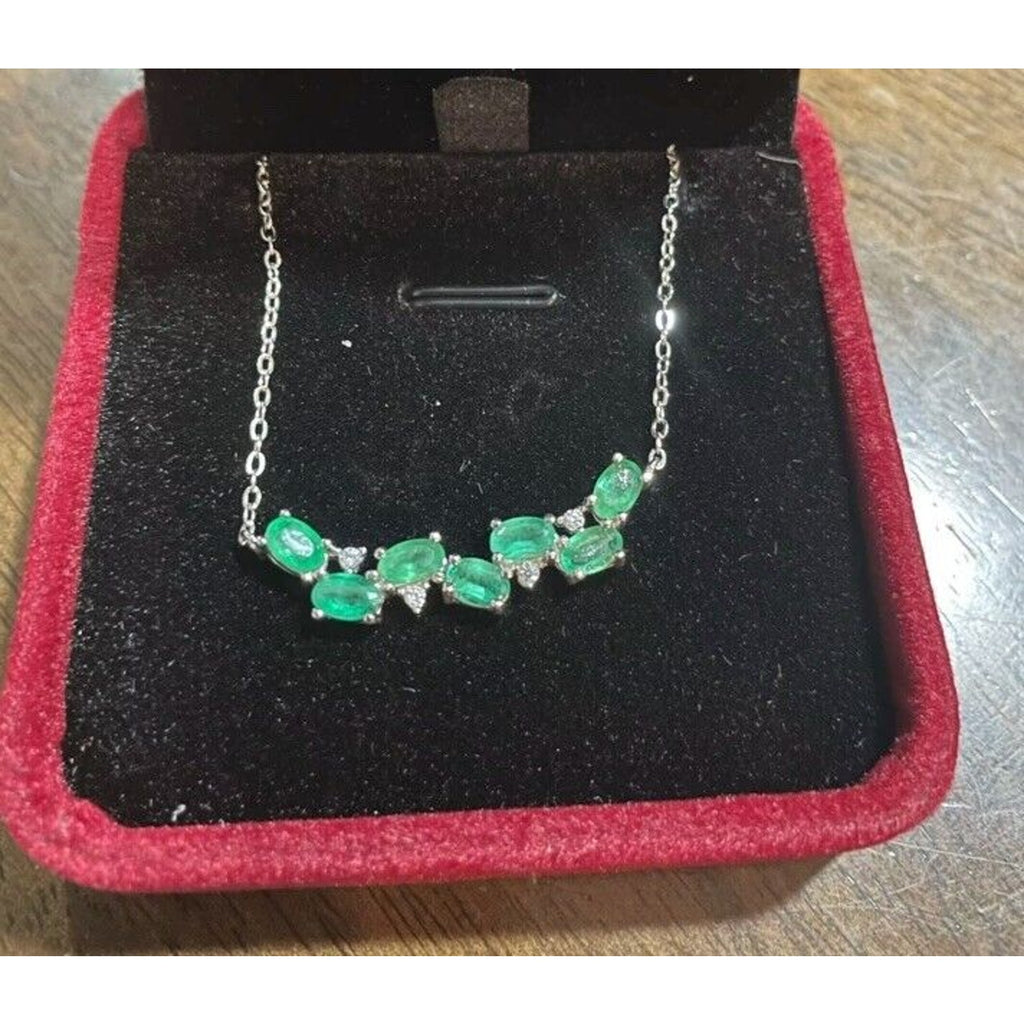 Natural Colombian Emerald Clavicle Chain Necklace 3x5mm VVS Grade