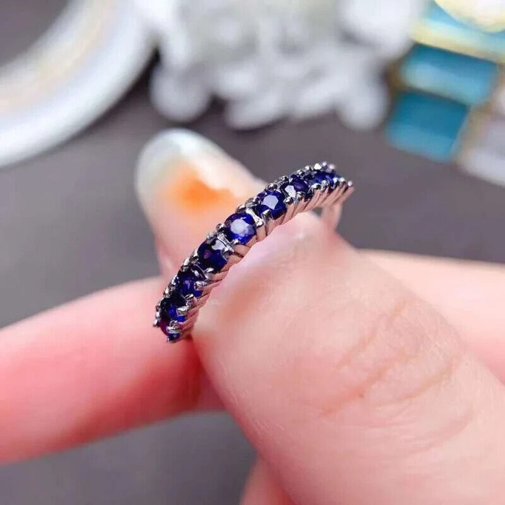 Women's Blue Sapphire Band Ring, Natural Sapphire Band Ring Half Eternity Ring