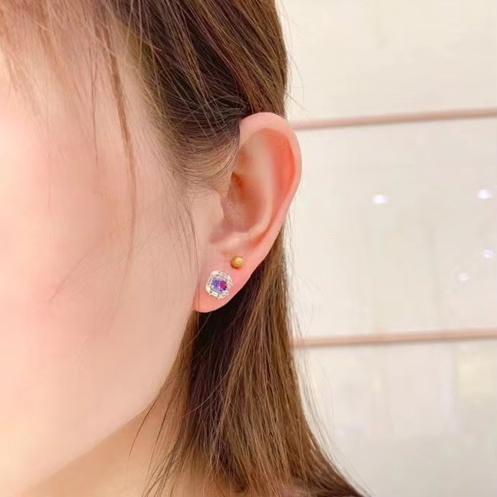 Natural Tanzanite Stud Earrings, Purple Tanzanite Earrings Sterling Silver 4x5mm