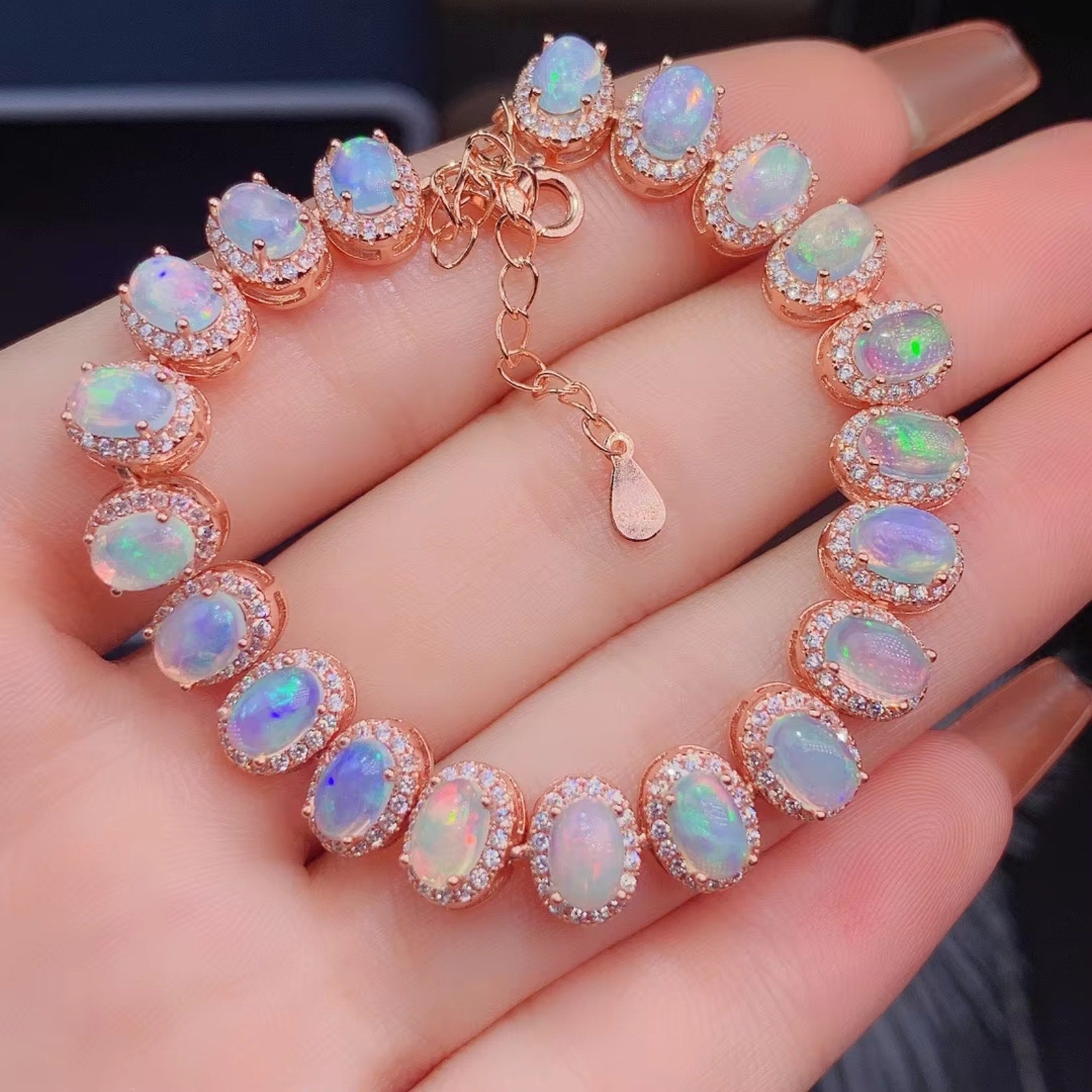 Fire Opal Bracelet, Natural Opal Tennis Bracelet 925 Sterling Silver