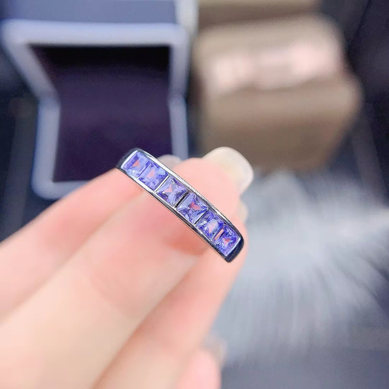 Tanzanite Ring, Natural Purple Tanzanite Band Ring Sterling Silver 3mm