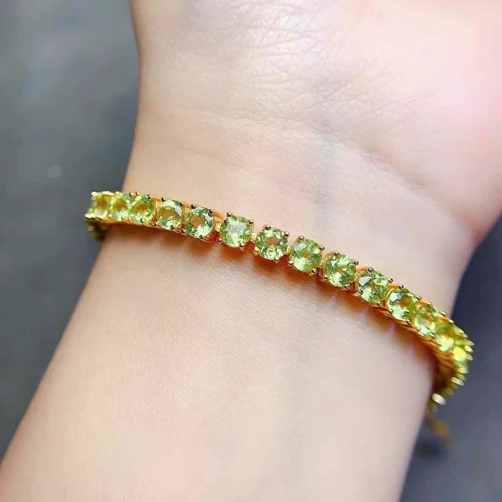 Natural Peridot August Birthstone Tennis Bracelet 925 Sterling Silver 4mm