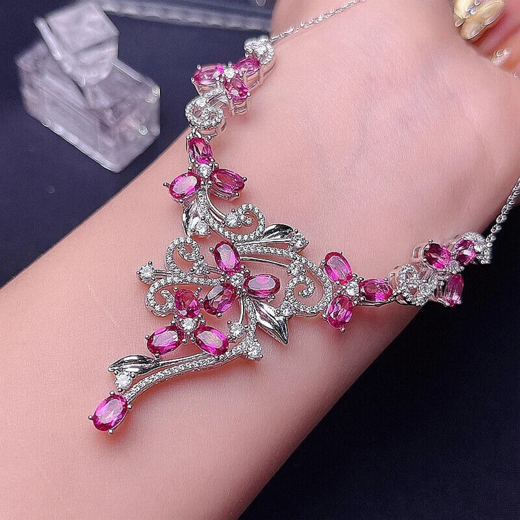 Pink Topaz Gemstone Necklace VVS1 Grade 4x6mm 925 Sterling Silver