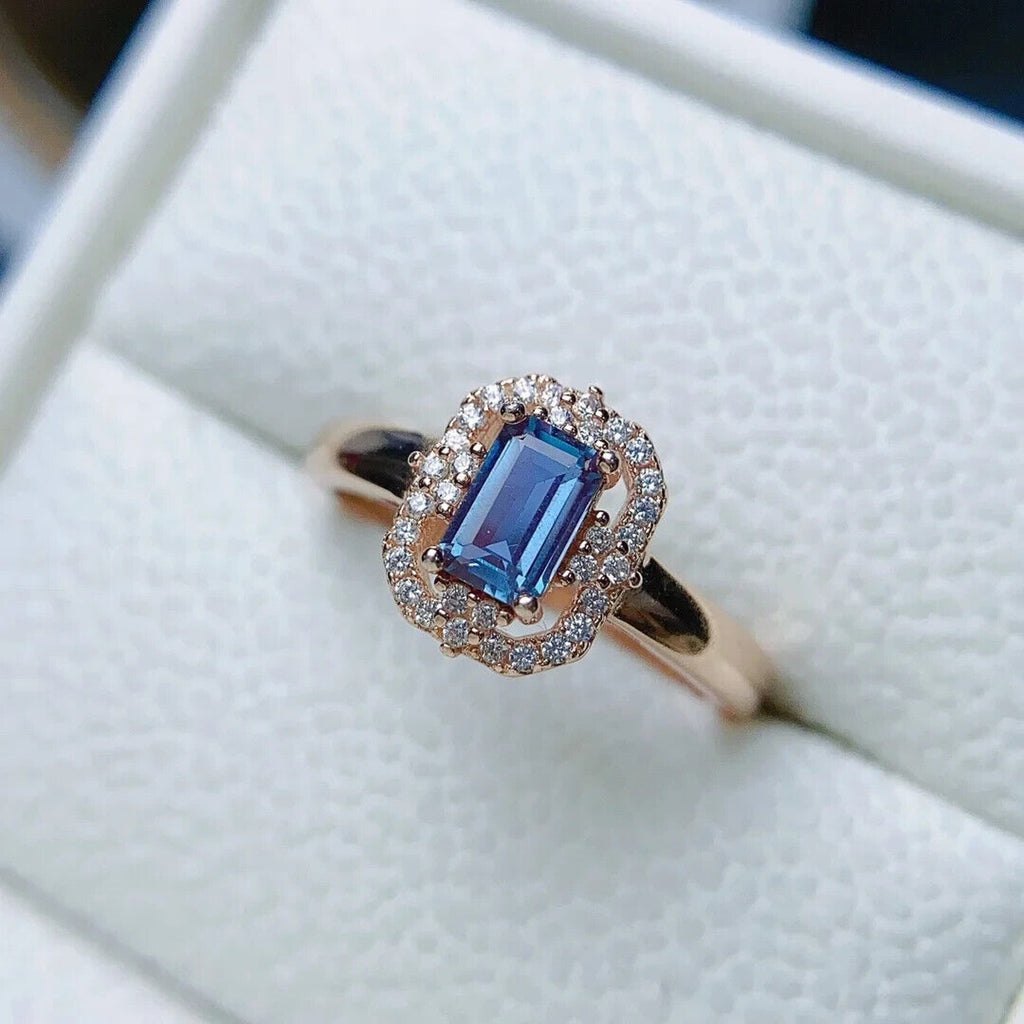 Alexandrite Gemstone Ring Emerald Cut, Lab Created Alexandrite Ring 925 Sterling