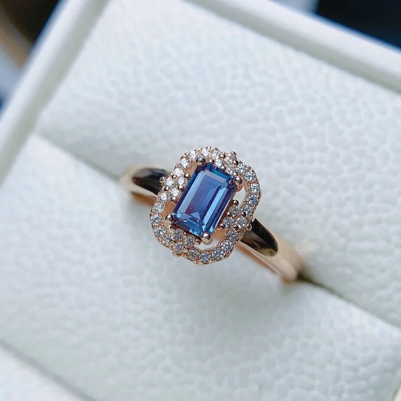 Alexandrite Gemstone Ring Emerald Cut, Lab Created Alexandrite Ring 925 Sterling