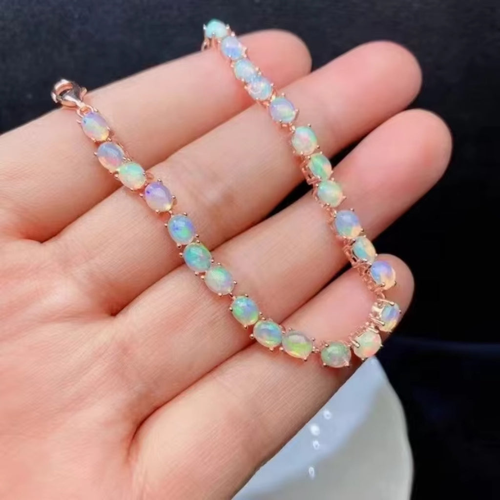 Fire Opal Tennis Bracelet, Natural Opal Bracelet 925 Sterling Silver 4x5mm