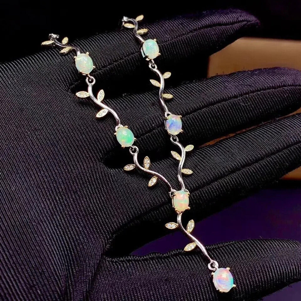 Fire Opal Leaf Dangle Necklace, Dainty Fire Opal Leaflet Dangle Necklace