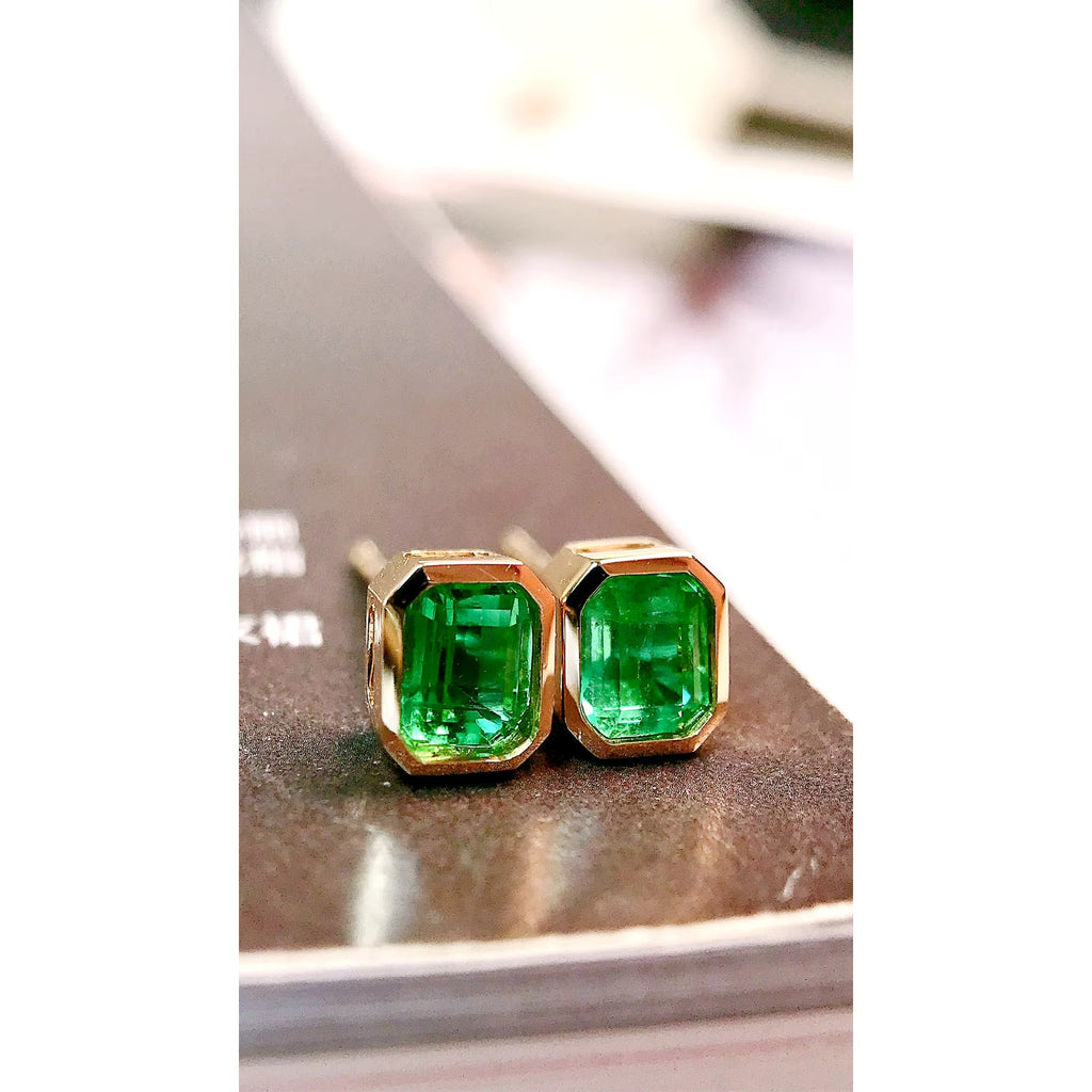 Emerald Stud Earrings, Bright Green Emerald Earrings 18k Yellow Gold, Natural Emerald Earrings, Emerald & Diamond Stud Earrings, 18k Yellow Gold Emerald Earrings, Solid Gold Emerald Stud Earrings, Bezel Setting Emerald Earrings, Natural Diamond and Emerald Earrings, Diamond and Emerald Stud Earrings, 18k Gold Emerald Stud Earrings, Womens Natural Emerald Earrings, Natural Emerald Earrings, Anniversary Gift Emerald Earrings For Women 18k Gold, Emerald Cut Emerald Earrings, Emerald Earrings with Great Clarity